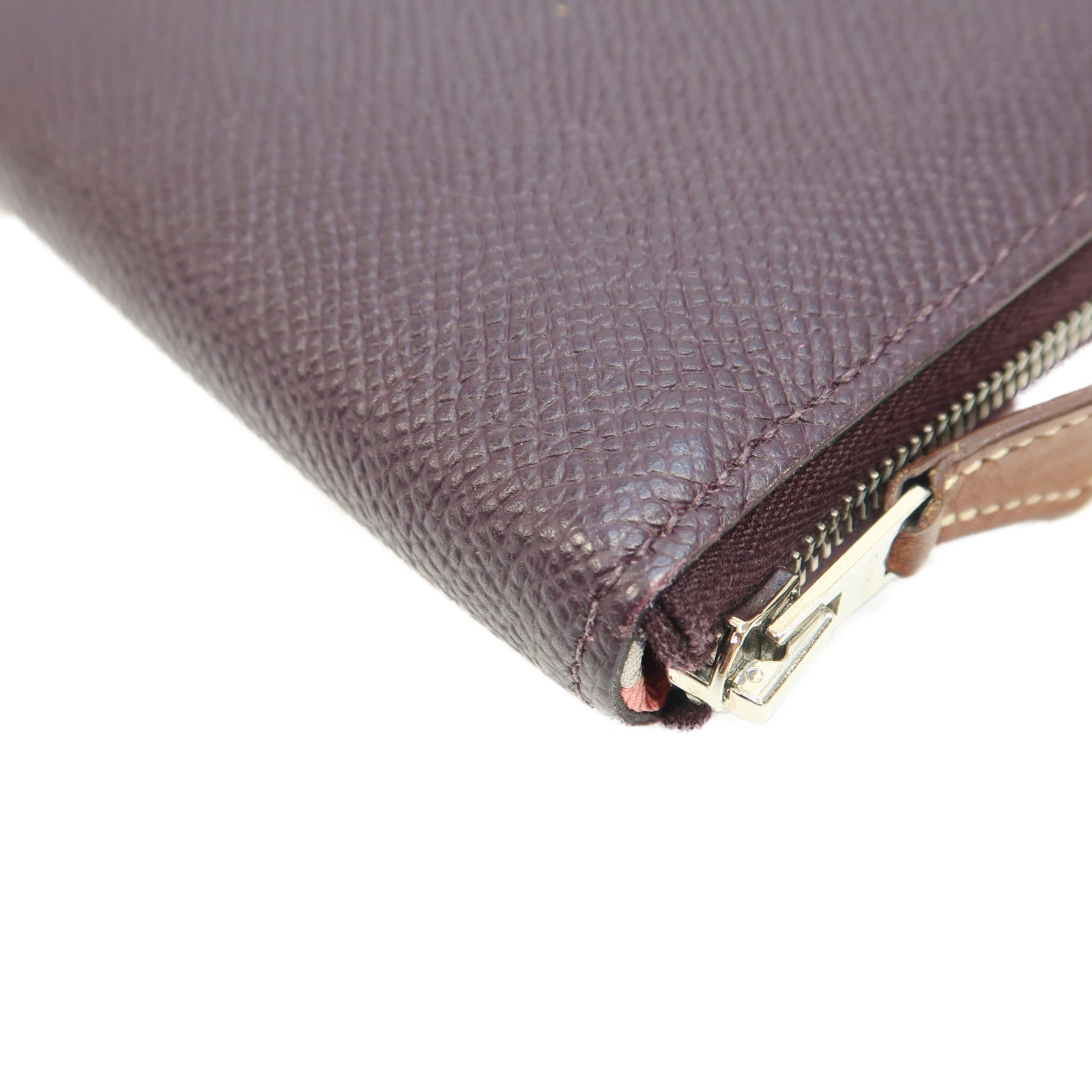 HERMES Epsom皮革Silk-In Compact Zipper Wallet銀扣錢包Cassis/暗紫色