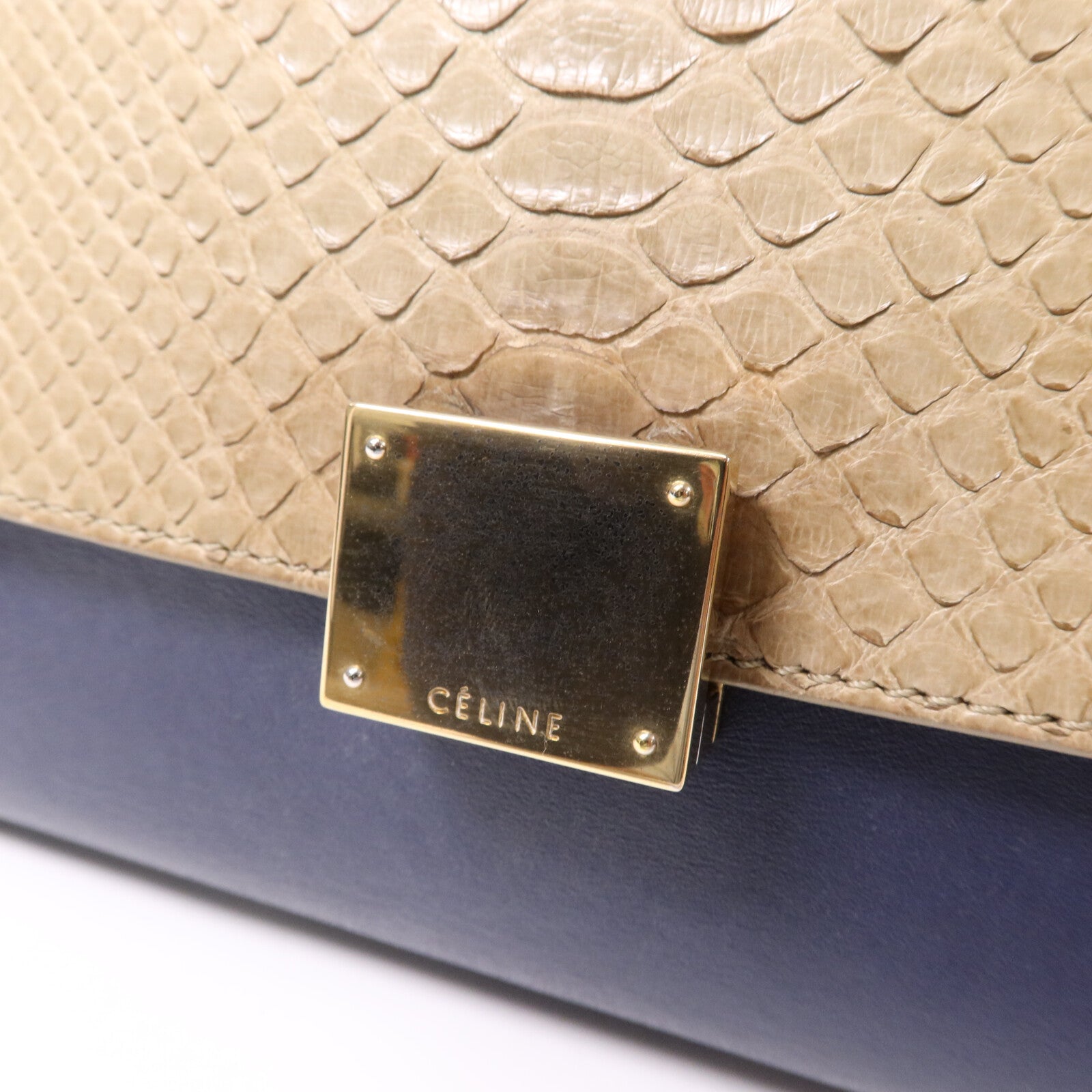 CELINE 牛皮/蛇皮皮革Trapeze金扣手挽肩背兩用袋