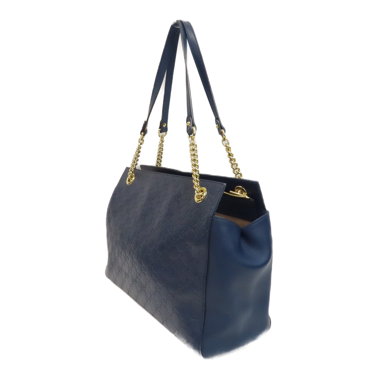 GUCCI 【激減優惠】牛皮皮革Tote Bag金扣手挽袋藍色
