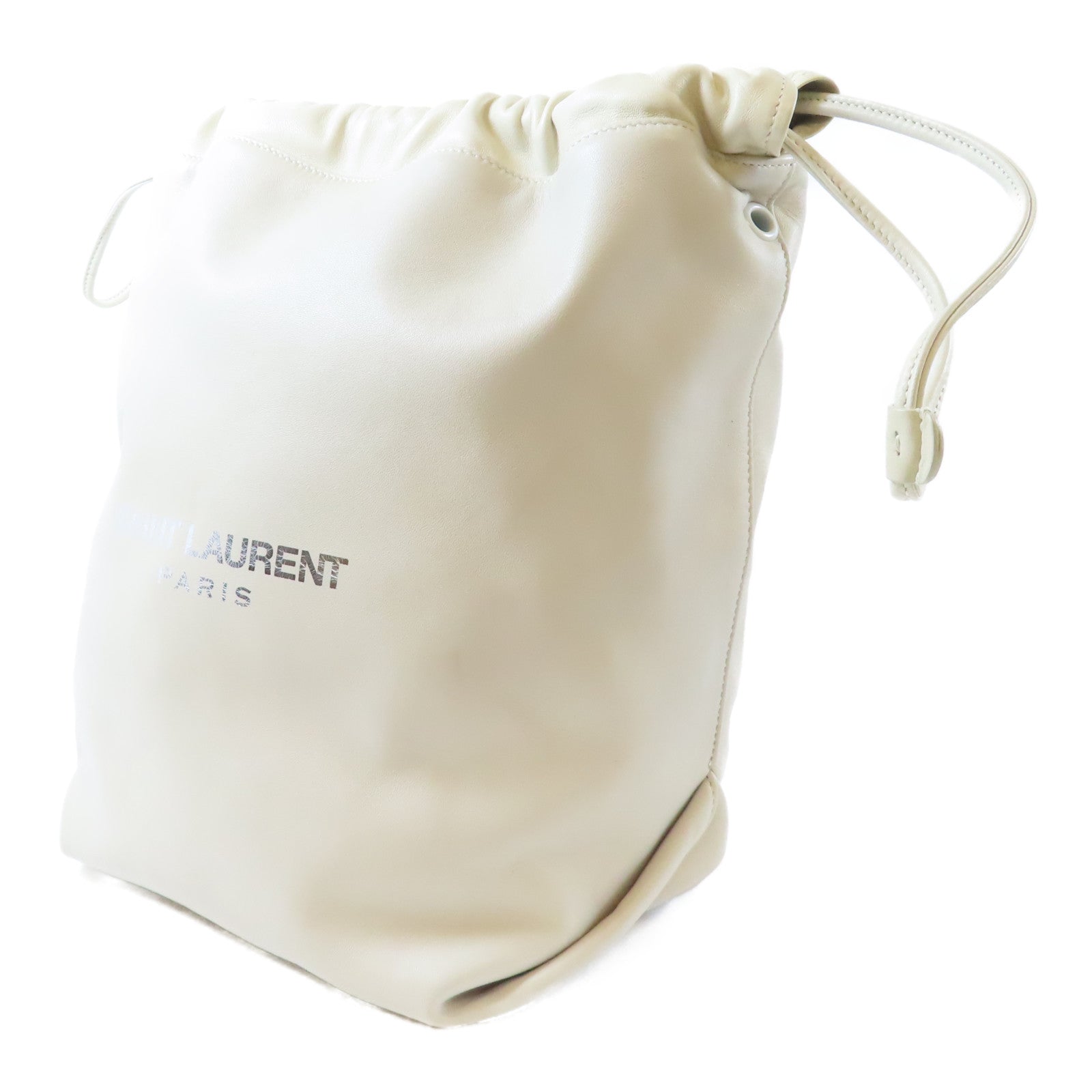 SAINT LAURENT 羊皮皮革Shoulder Bag銀扣肩背袋米色