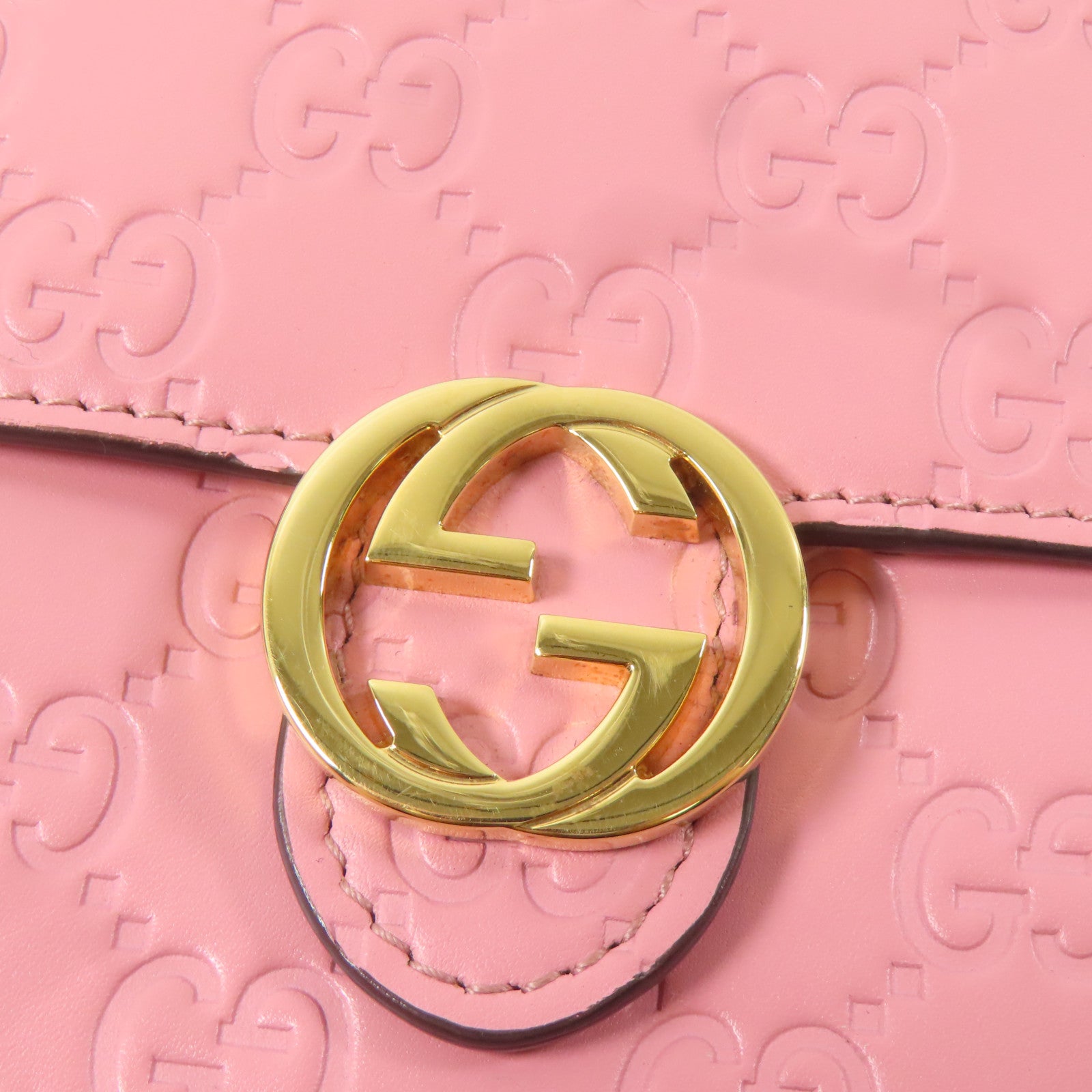 GUCCI 牛皮皮Wallet On Chain金扣鏈帶肩背袋粉紅色