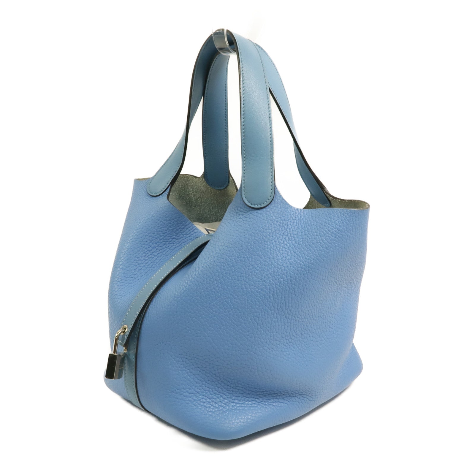 HERMES Clemence皮革Picotin MM銀扣手挽袋Bleu Paradis/Bleu Jean