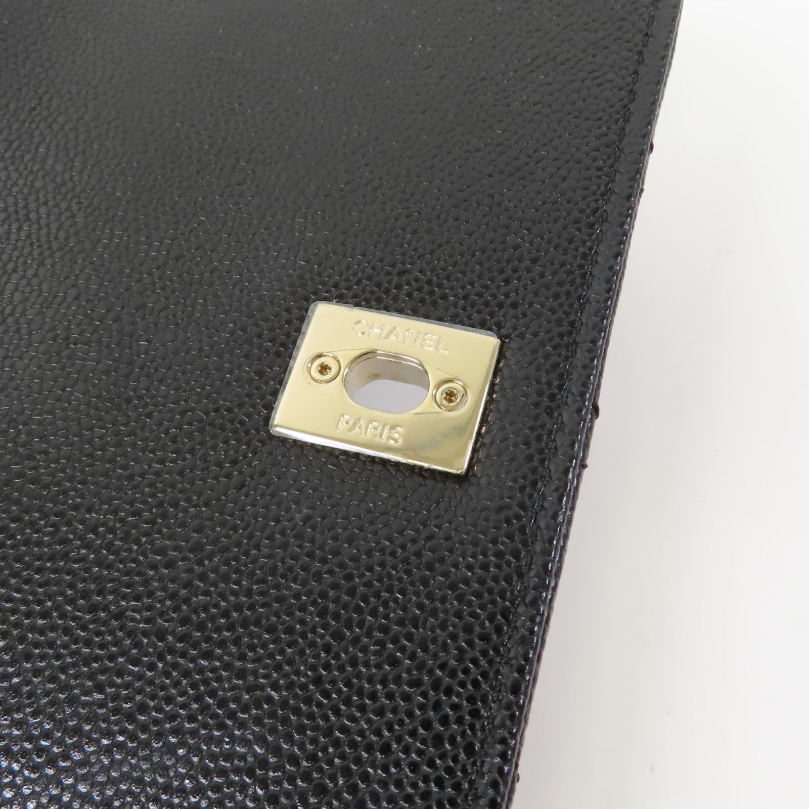 CHANEL 菱格Caviar皮革Chain Shoulder金扣鏈帶手挽肩背兩用袋黑色