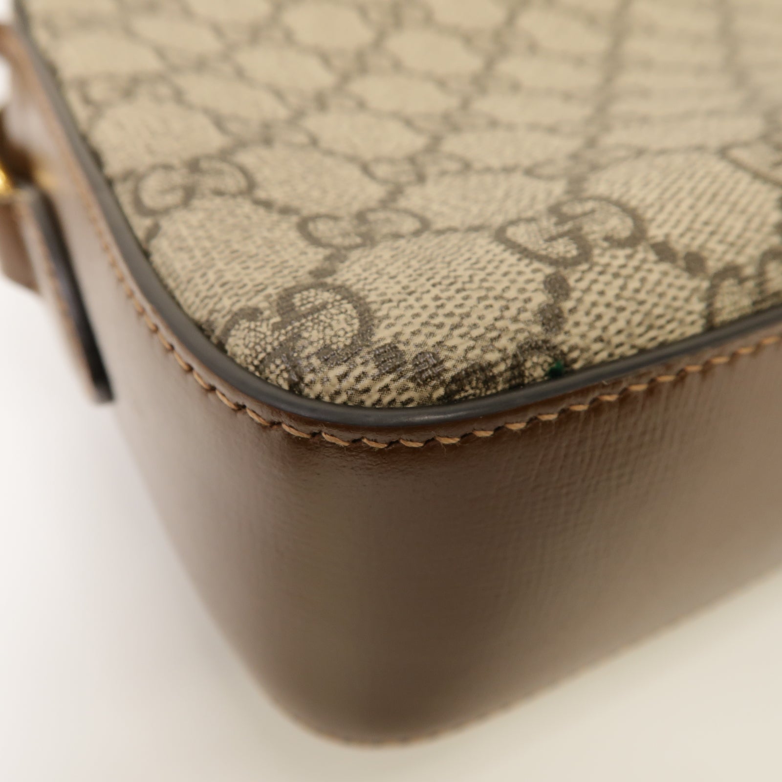 GUCCI 塗層帆布Horsebit 1955 small金扣肩背袋棕色
