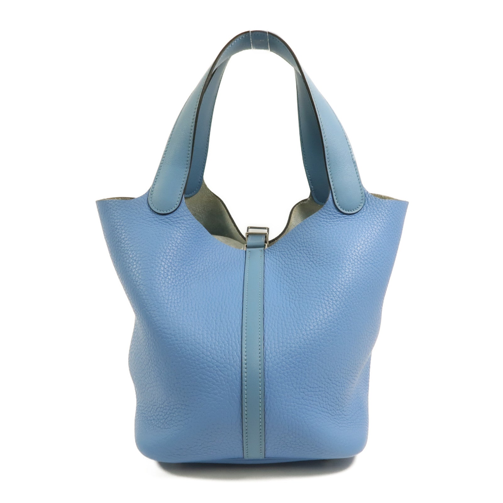 HERMES Clemence皮革Picotin MM銀扣手挽袋Bleu Paradis/Bleu Jean