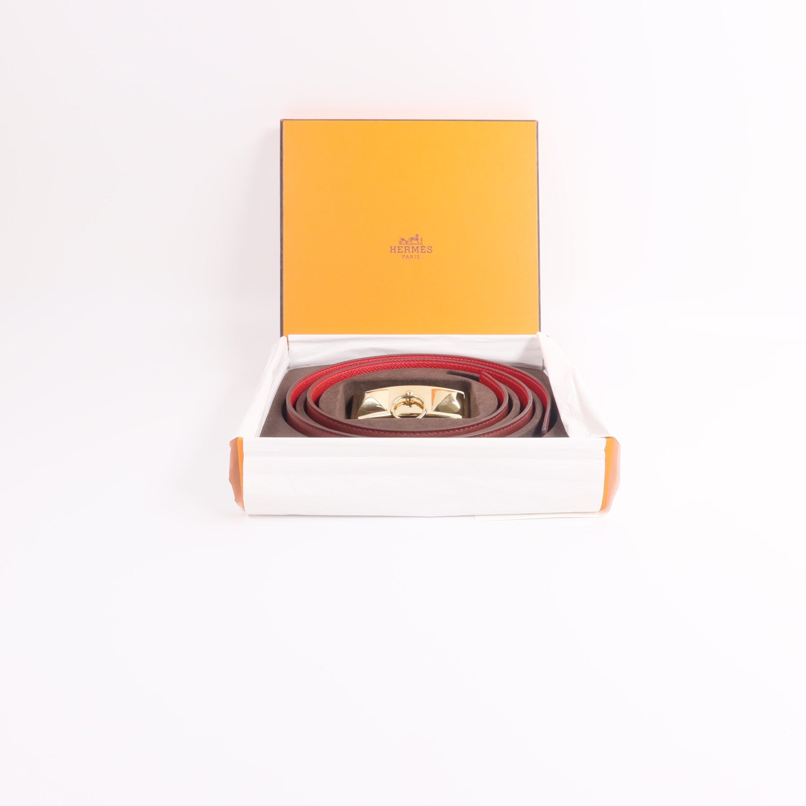 HERMES Epsom/Swift皮革Rivale Reversible腰帶Rouge Casaque