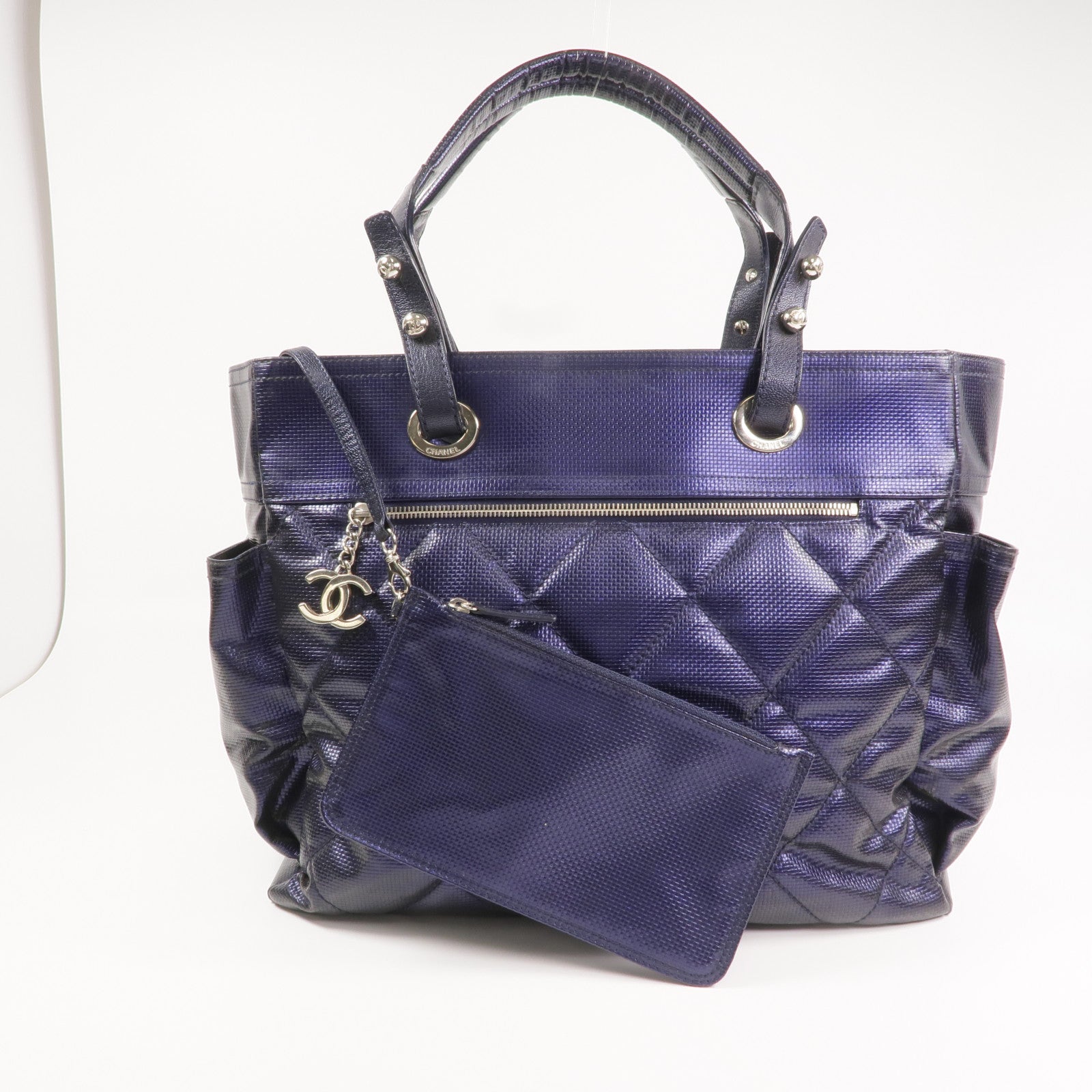 CHANEL 塗層帆布Paris Biarritz Tote Bag銀扣手挽袋