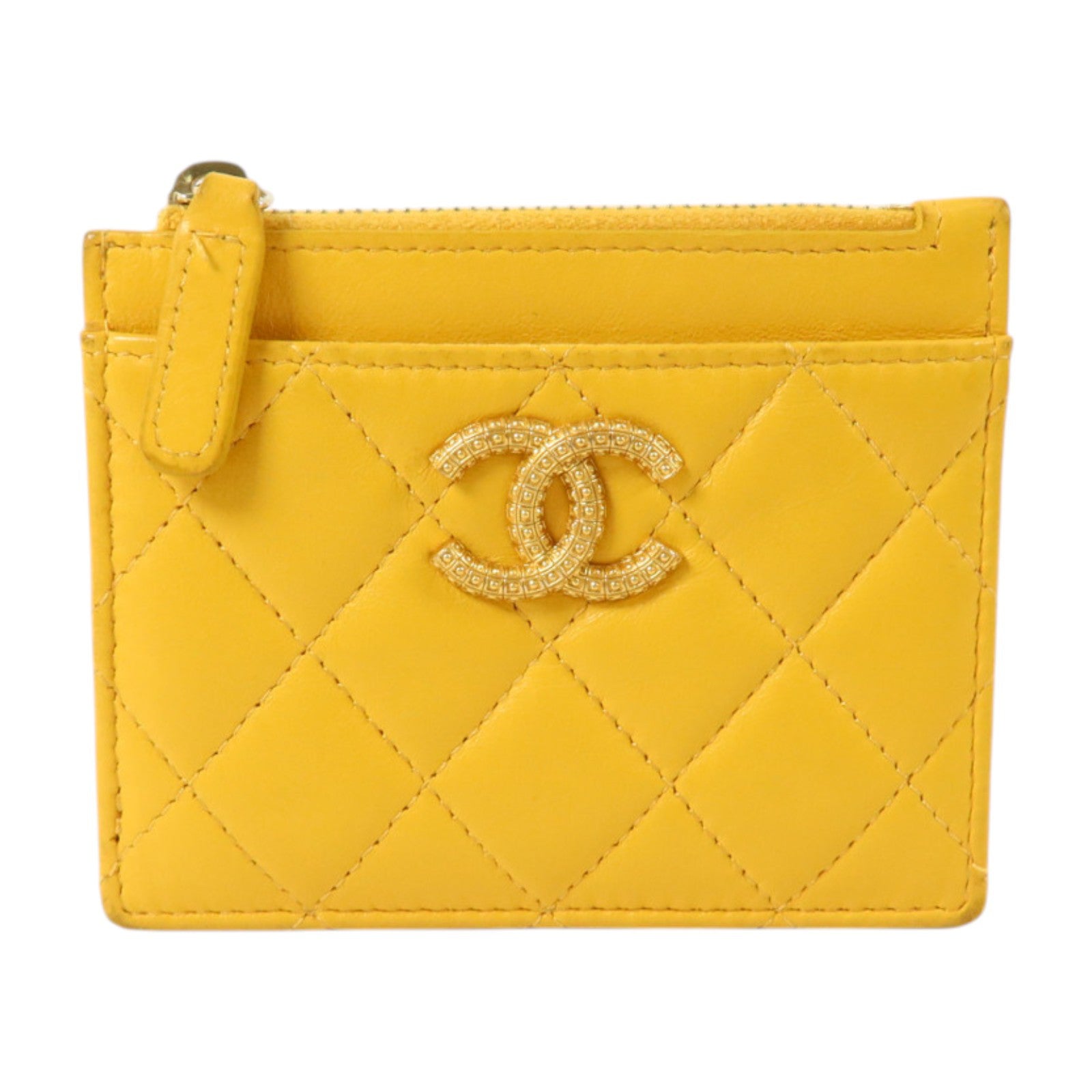 CHANEL 羊皮皮革Zip Card Case金扣卡片套