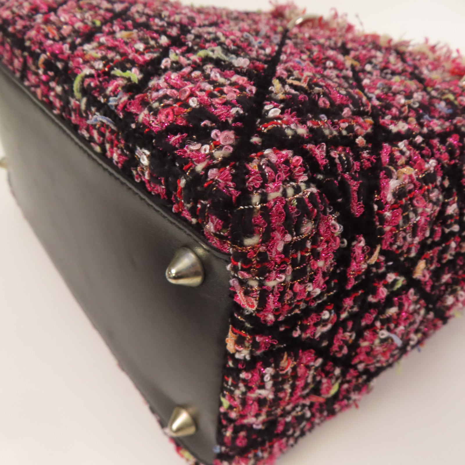 Dior CD SHW Lady Dior 2 Way Shoulder Bag 02-MA-0151 Tweed Leather Pink