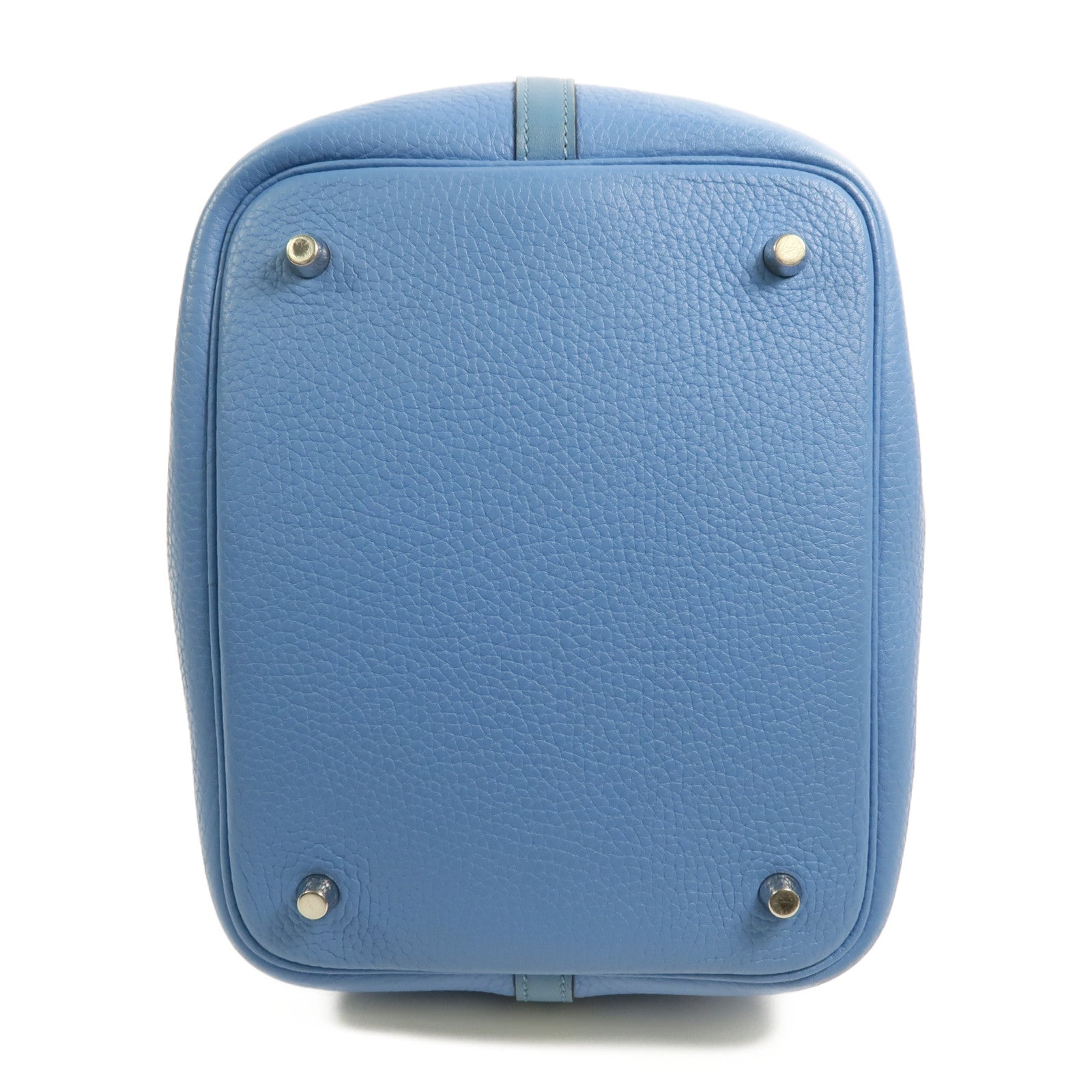 HERMES Clemence皮革Picotin MM銀扣手挽袋Bleu Paradis/Bleu Jean
