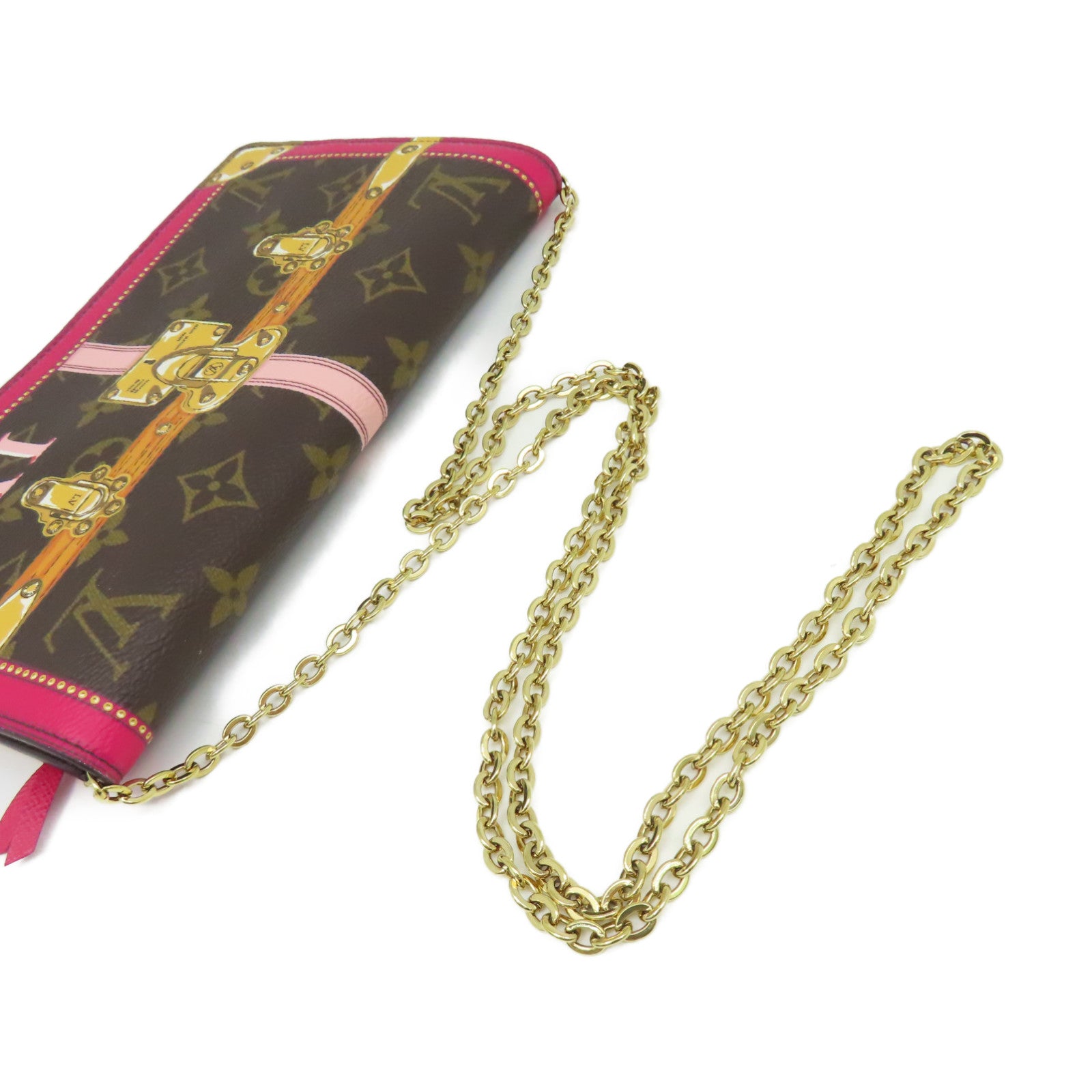 LOUIS VUITTON 【激減優惠】Monogram Pochette Weekend Wallet On Chain Shoulder Bag金扣鏈帶肩背袋啡色/粉紅色