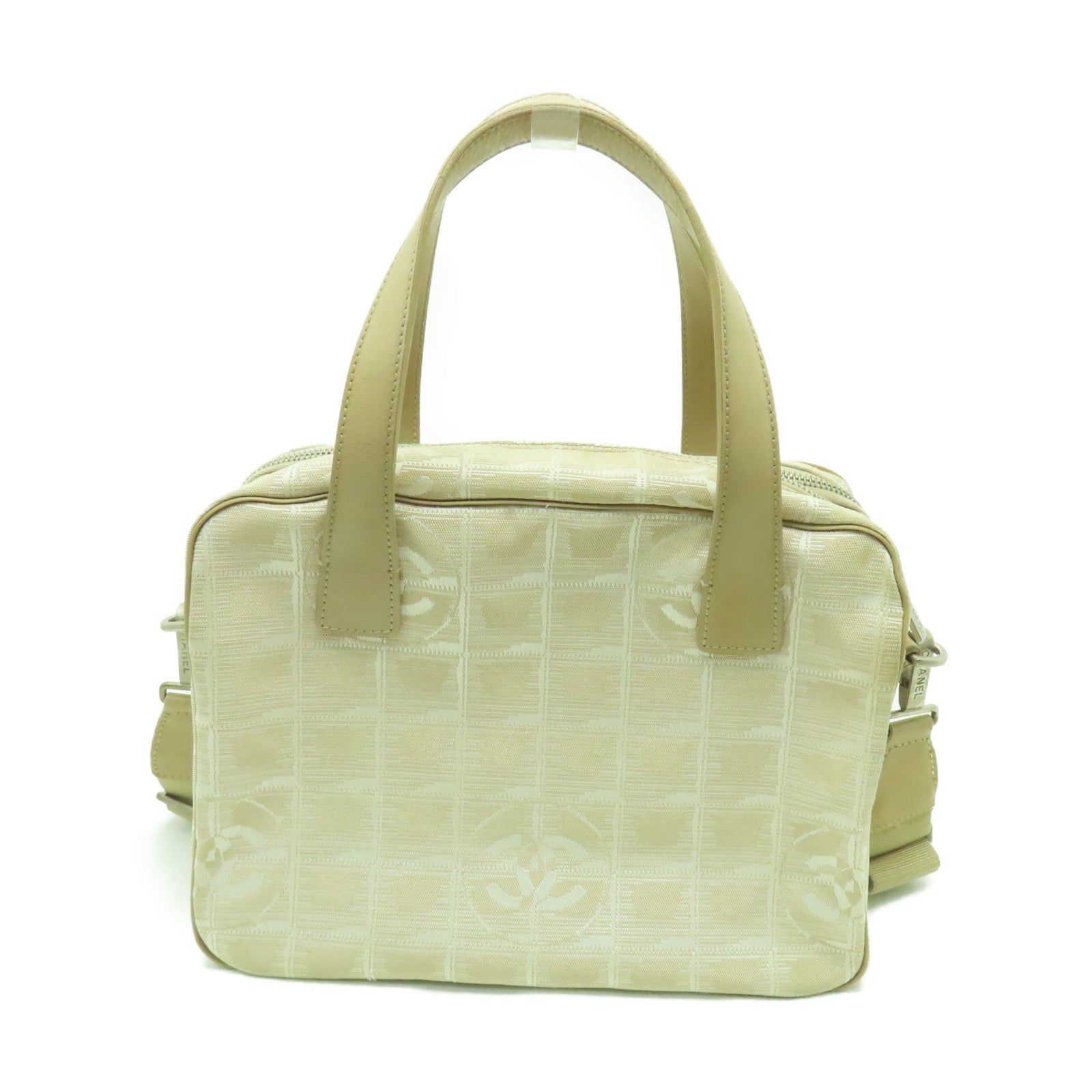 CHANEL 【清倉大減價】尼龍New Travel Line 銀扣手挽肩背兩用袋米色
