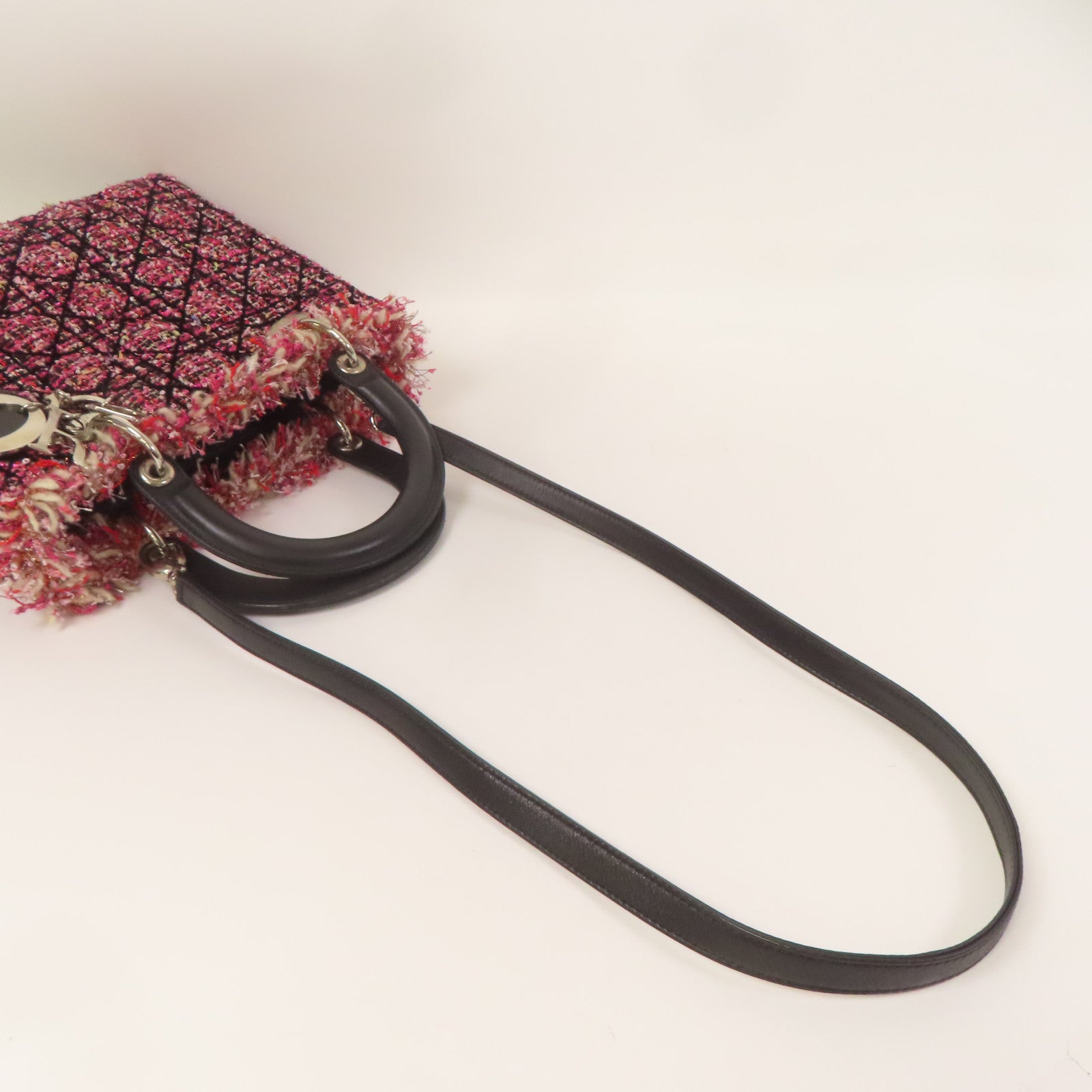 Dior CD SHW Lady Dior 2 Way Shoulder Bag 02-MA-0151 Tweed Leather Pink