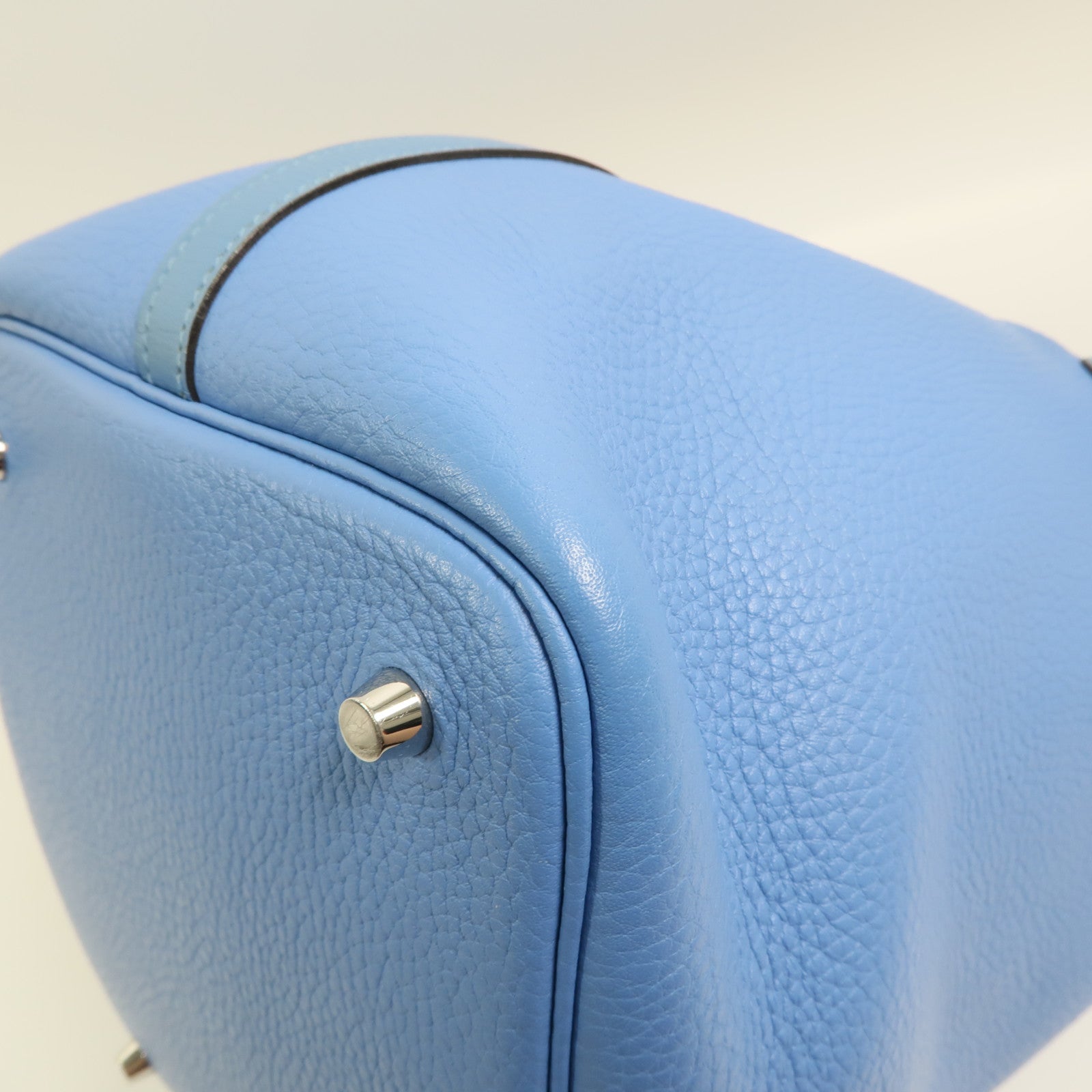HERMES Clemence皮革Picotin MM銀扣手挽袋Bleu Paradis/Bleu Jean