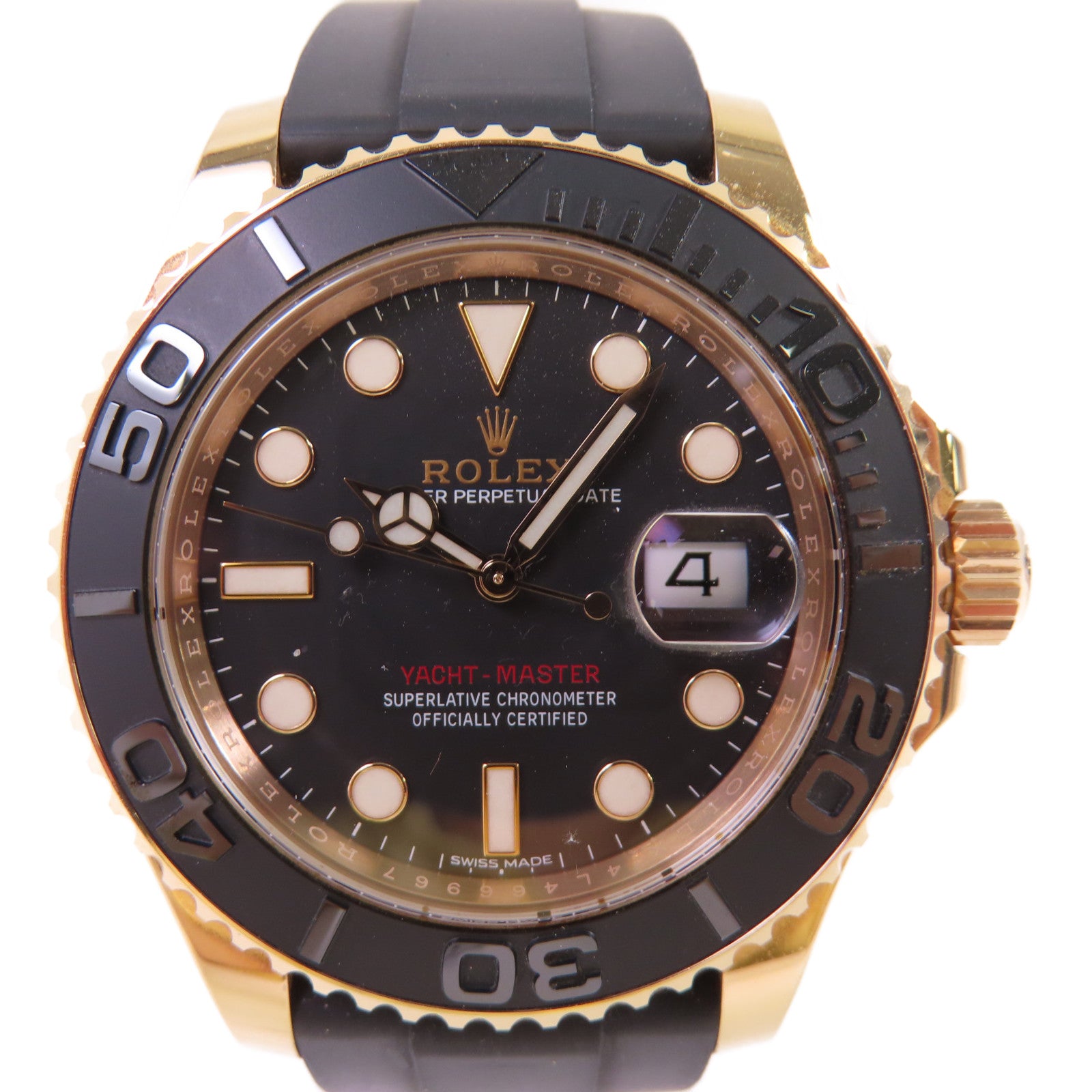 ROLEX Yacht Master 18K玫瑰金/橡膠帶自動機芯手錶黑色