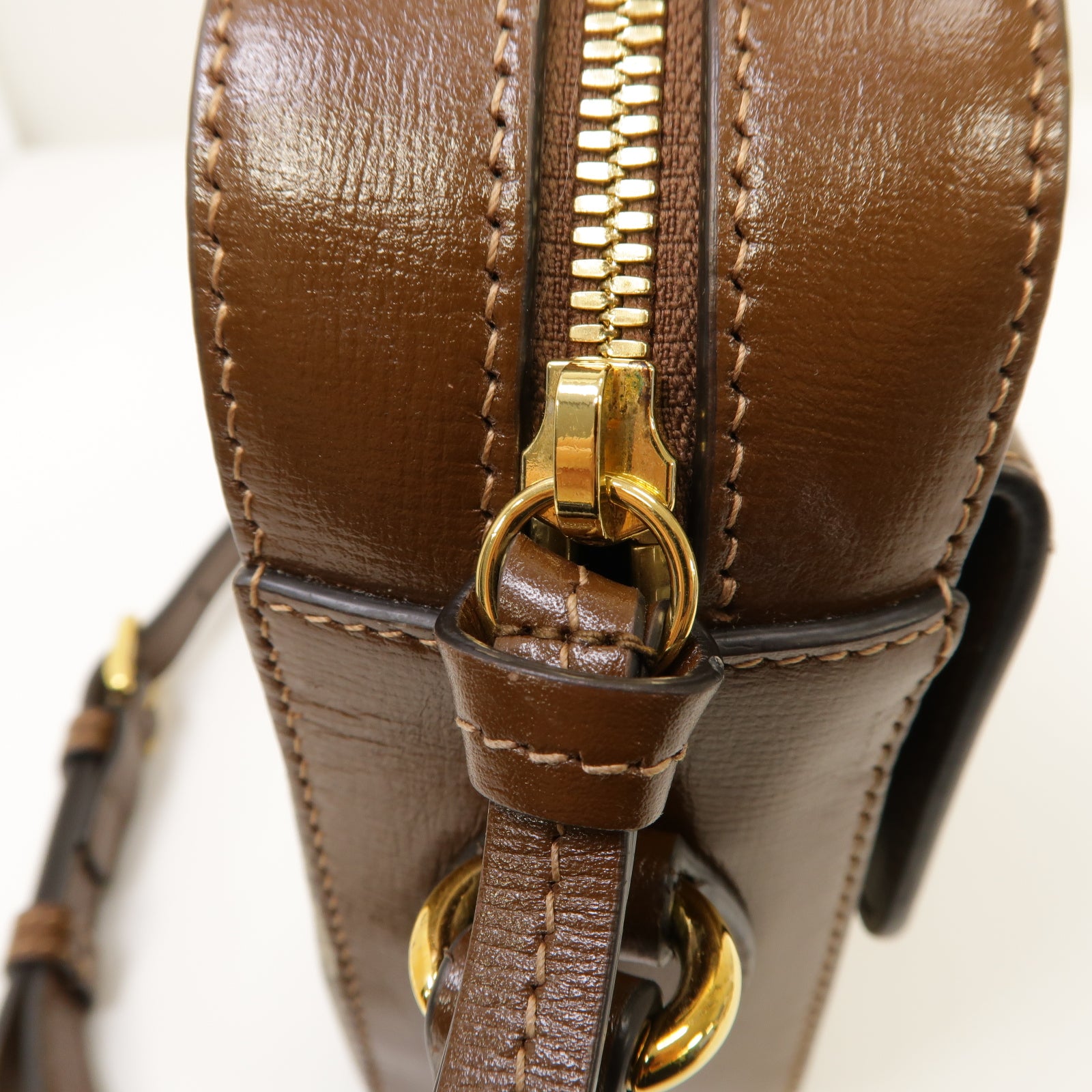 GUCCI 塗層帆布Horsebit 1955 small金扣肩背袋棕色