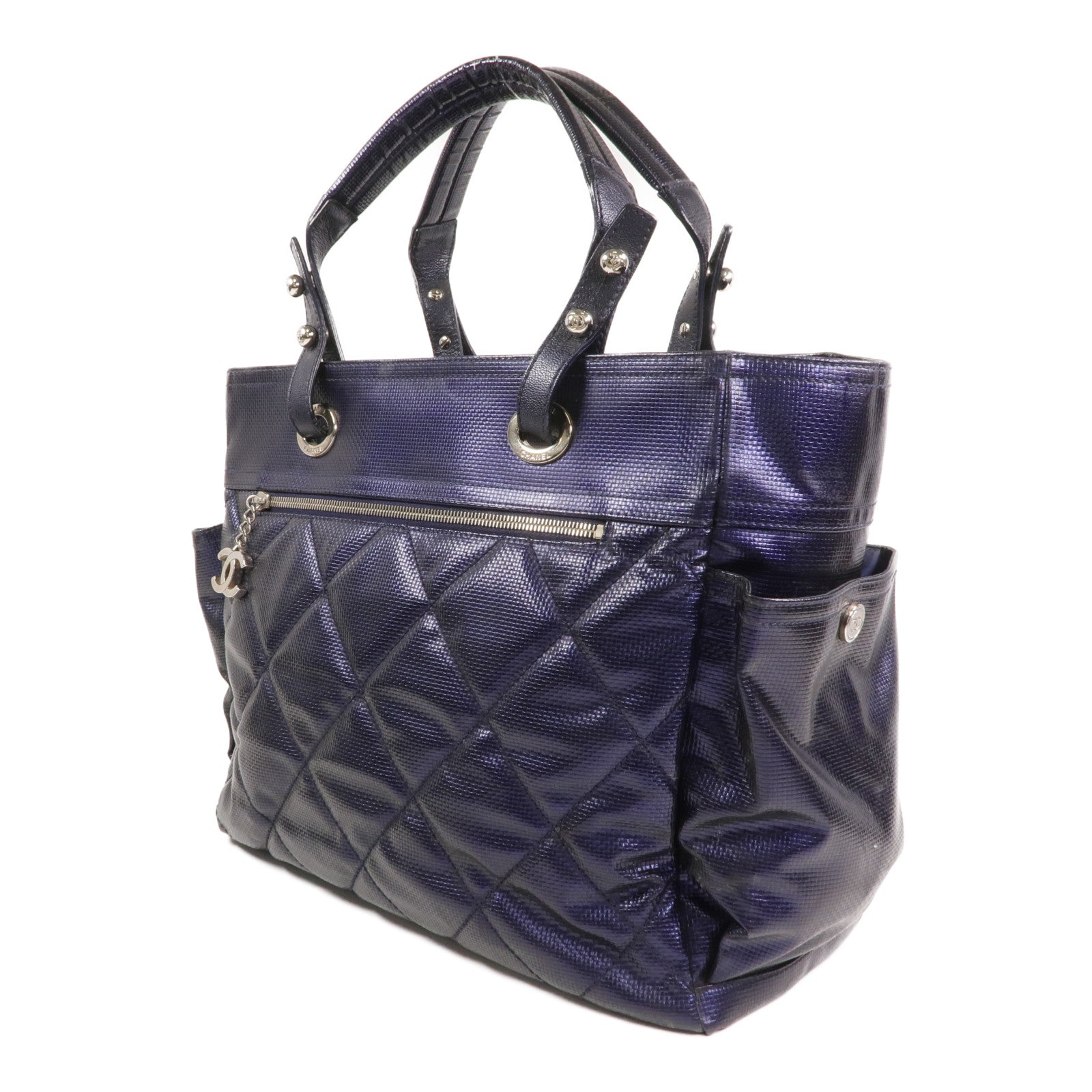 CHANEL 塗層帆布Paris Biarritz Tote Bag銀扣手挽袋