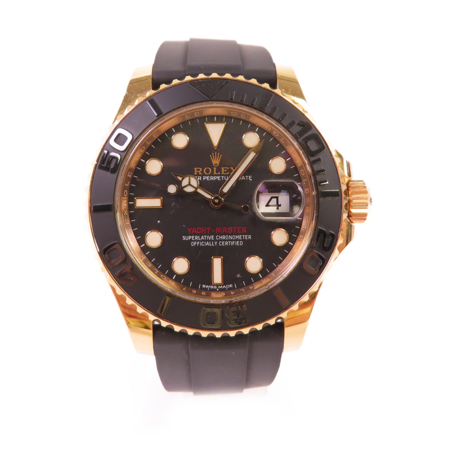 ROLEX Yacht Master 18K玫瑰金/橡膠帶自動機芯手錶黑色