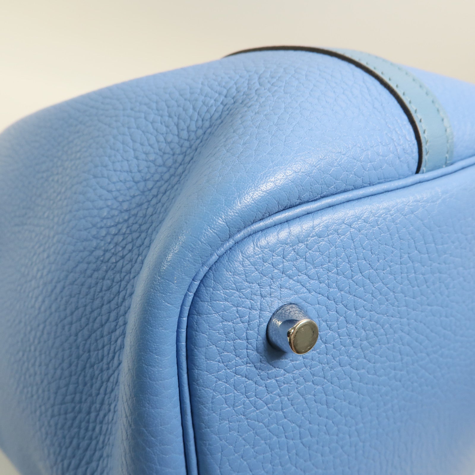 HERMES Clemence皮革Picotin MM銀扣手挽袋Bleu Paradis/Bleu Jean