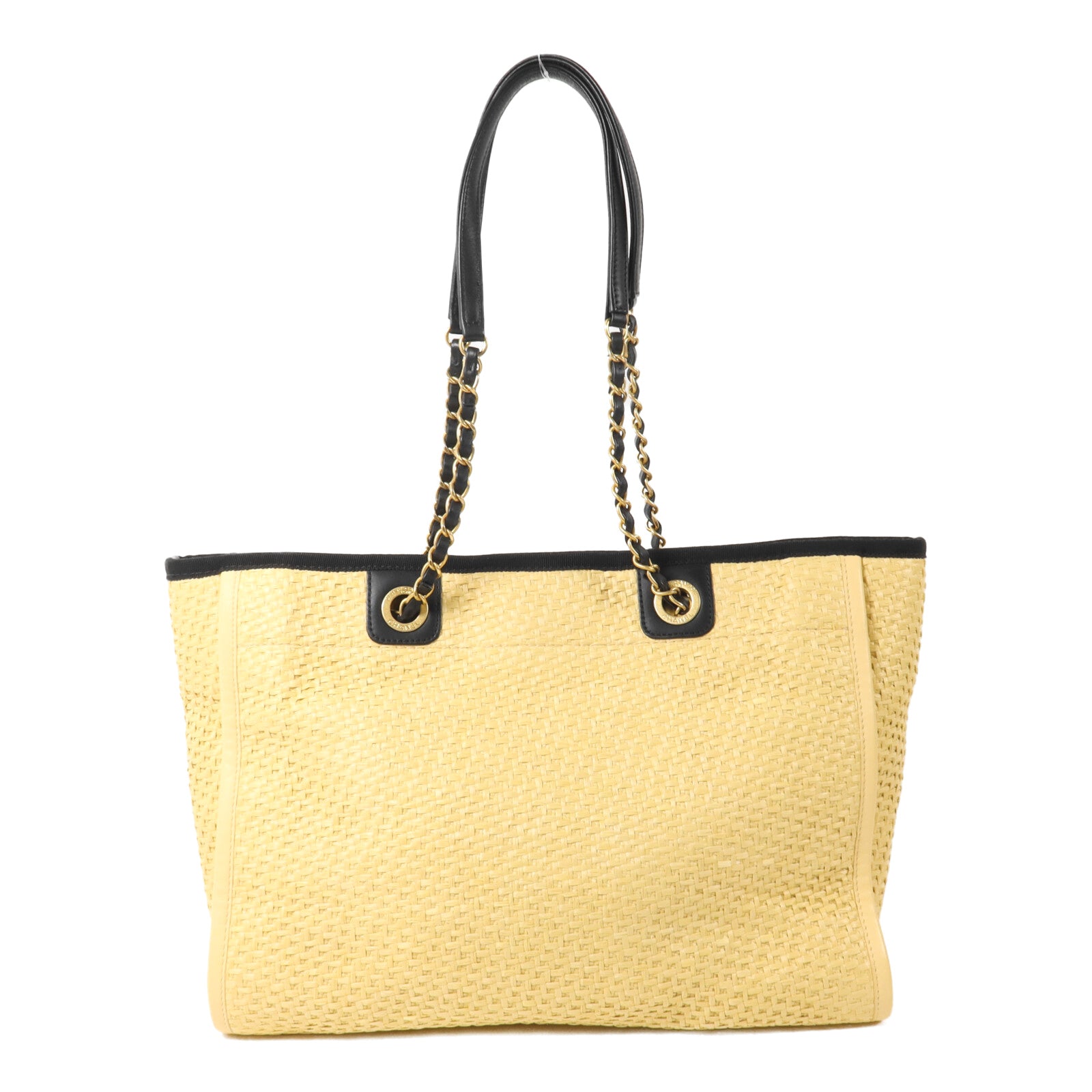 CHANEL Raffia/牛皮皮革Deauville Tote鏈帶手挽袋