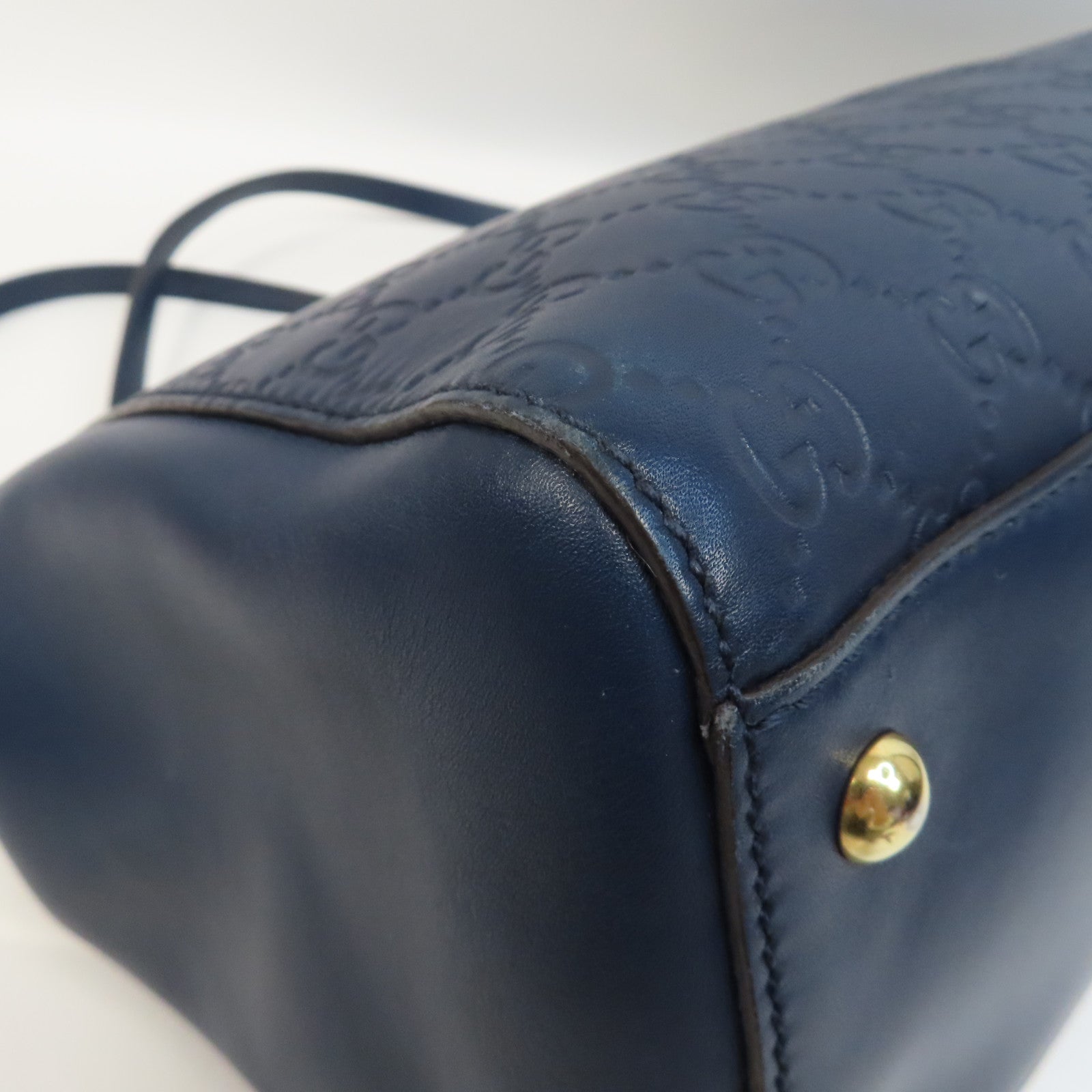 GUCCI 【激減優惠】牛皮皮革Tote Bag金扣手挽袋藍色