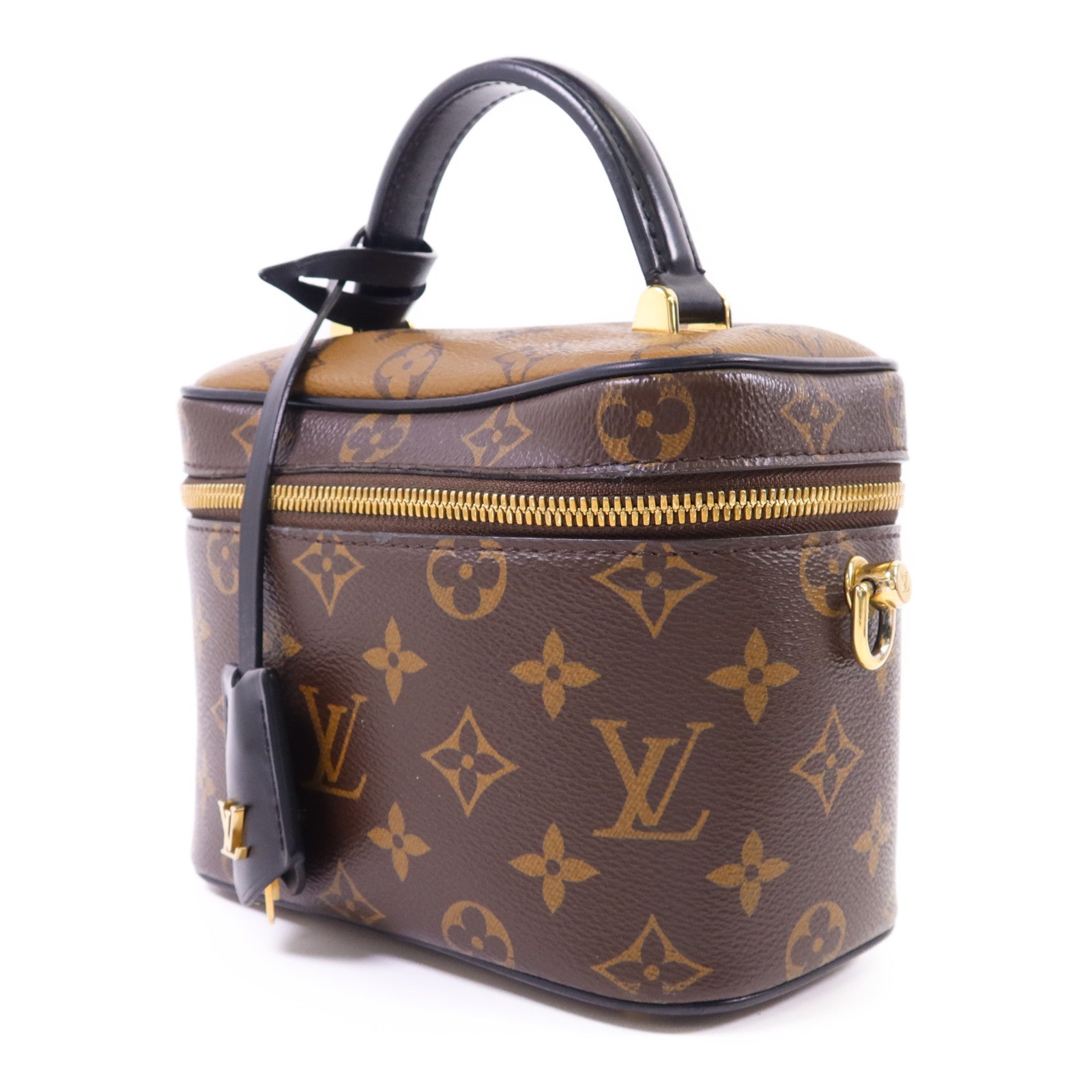 LOUIS VUITTON Monogram Reverse Vanity PM金扣手挽肩背兩用袋棕色