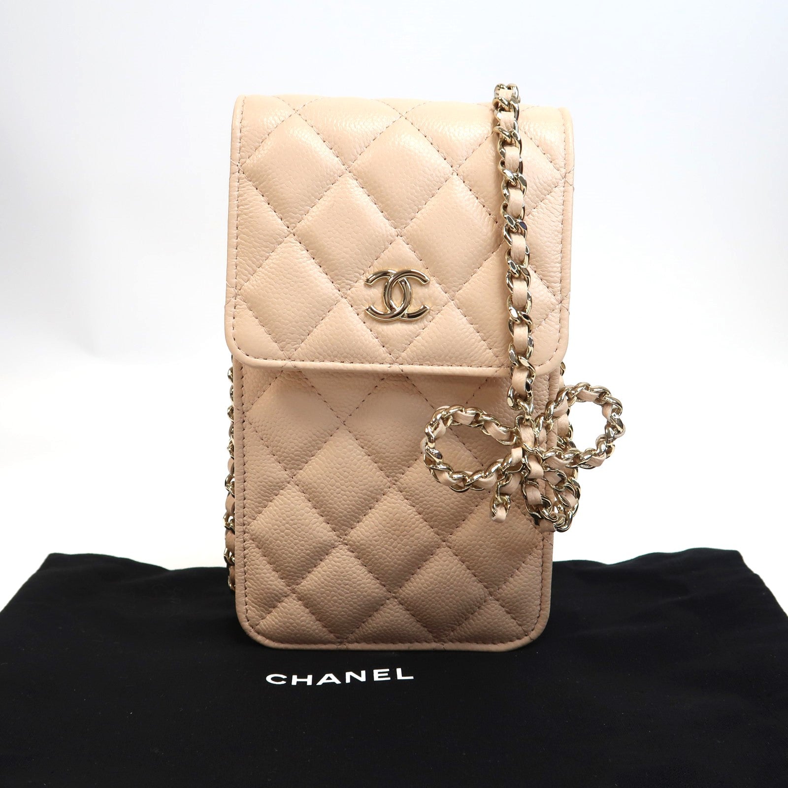 CHANEL 【激減優惠】菱格牛皮皮革Chain Shoulder金扣鏈帶肩背袋粉紅色