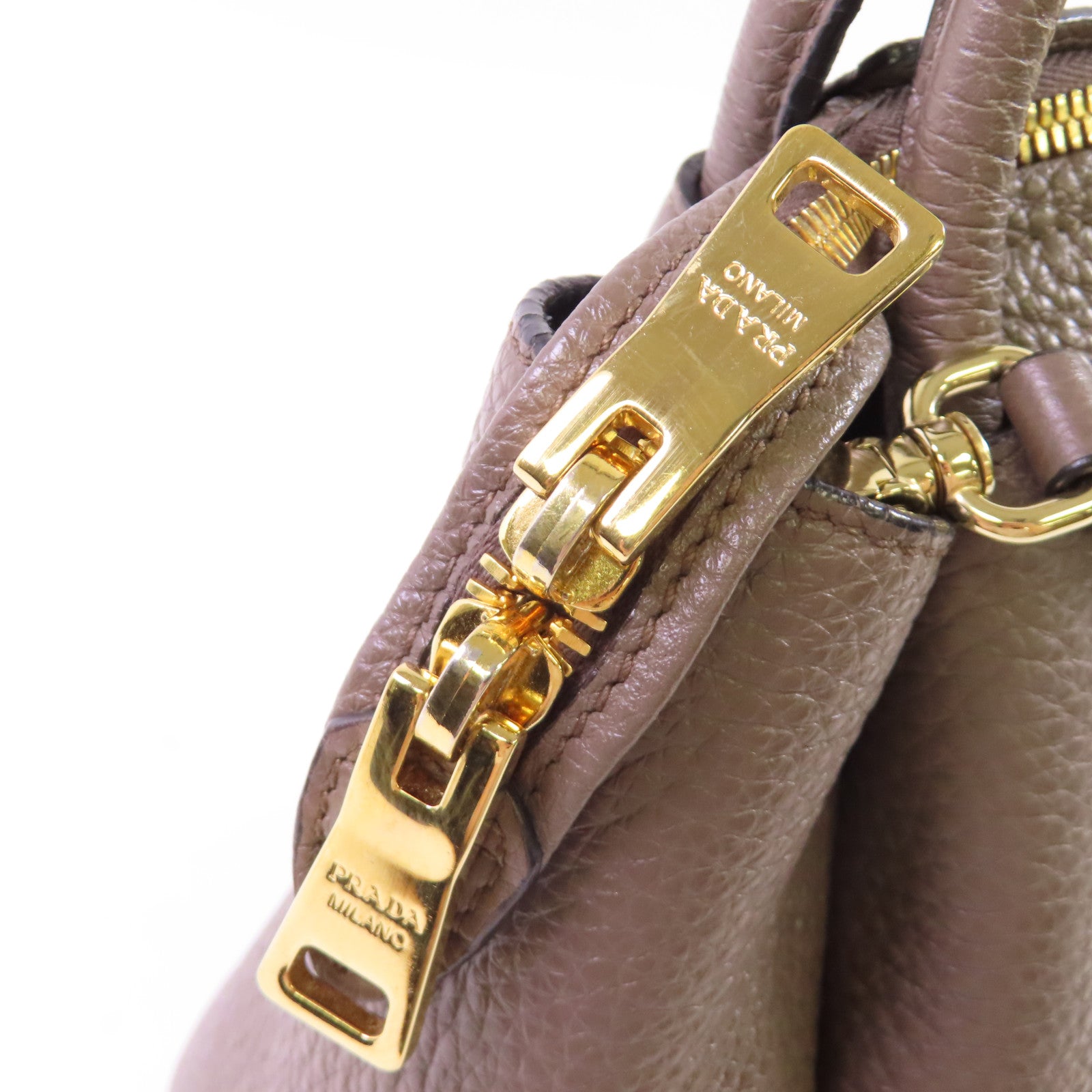 PRADA 牛皮皮革2Way Shoulder Bag金扣手挽肩背兩用袋灰啡色