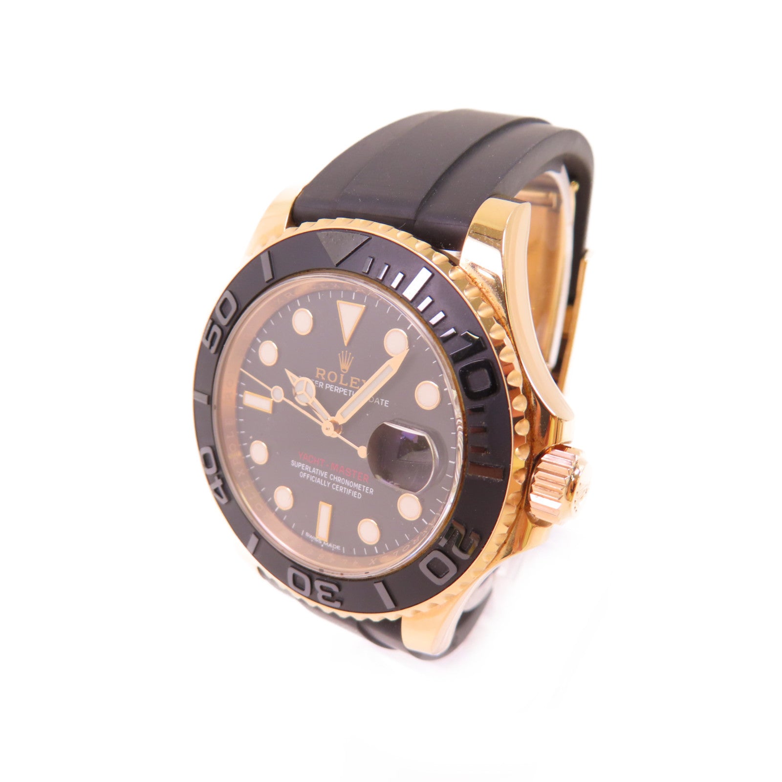 ROLEX Yacht Master 18K玫瑰金/橡膠帶自動機芯手錶黑色