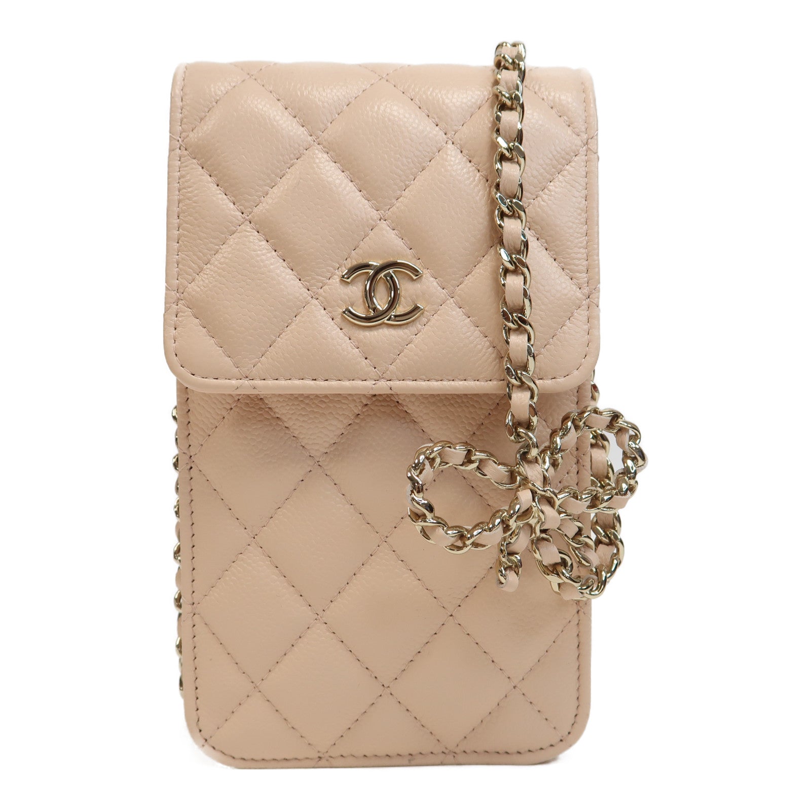 CHANEL 【激減優惠】菱格牛皮皮革Chain Shoulder金扣鏈帶肩背袋粉紅色