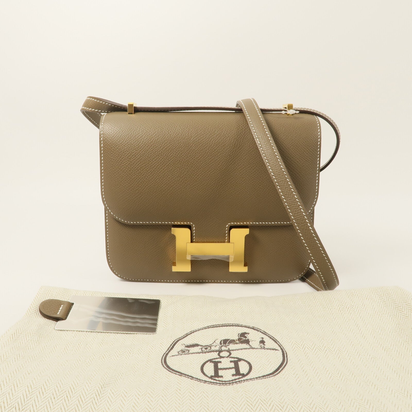 HERMES Epsom皮革Constance Mini肩背袋Etoupe
