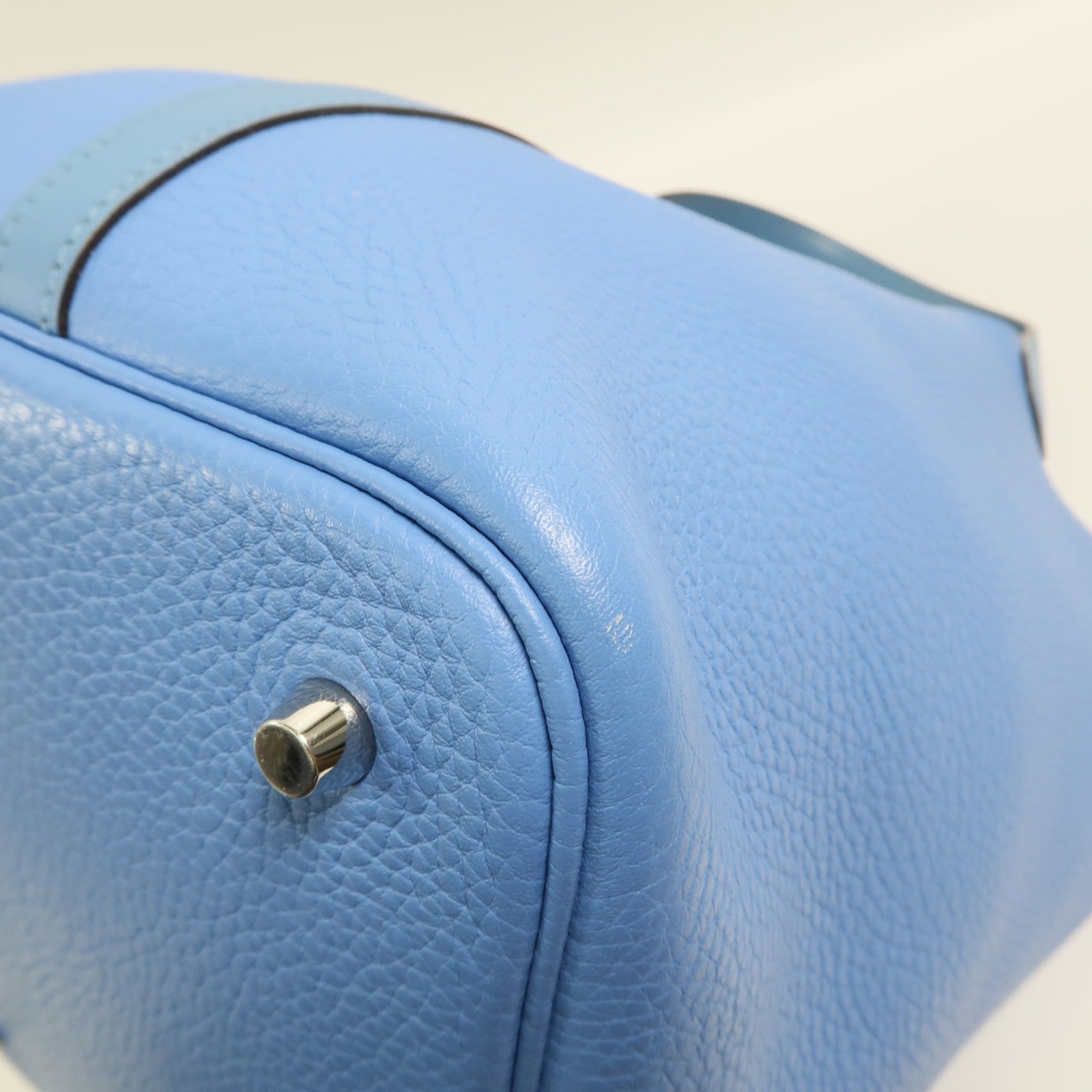 HERMES Clemence皮革Picotin MM銀扣手挽袋Bleu Paradis/Bleu Jean
