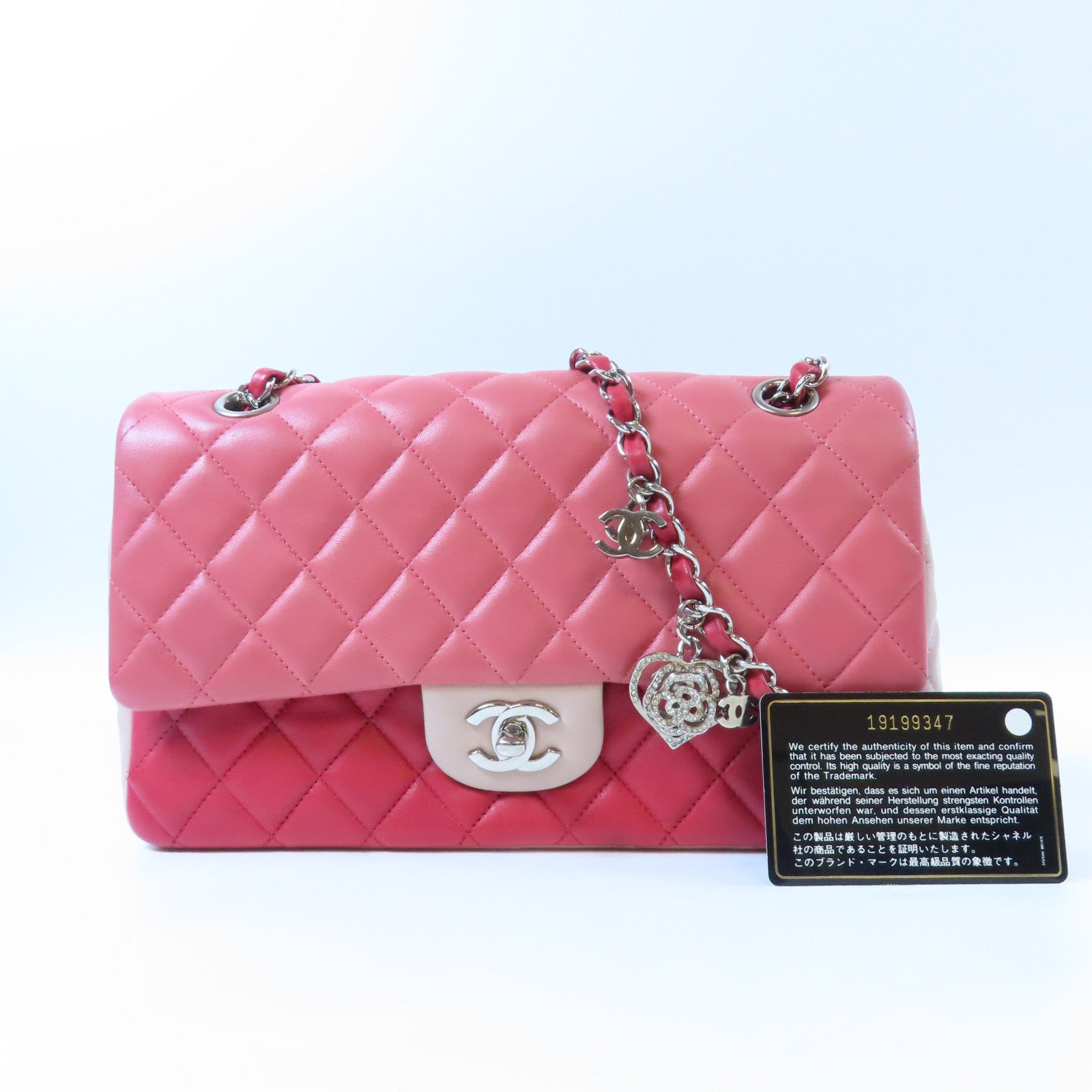 CHANEL 菱格羊皮皮革Valentine Hearts銀扣鏈帶肩背袋粉紅色/紅色