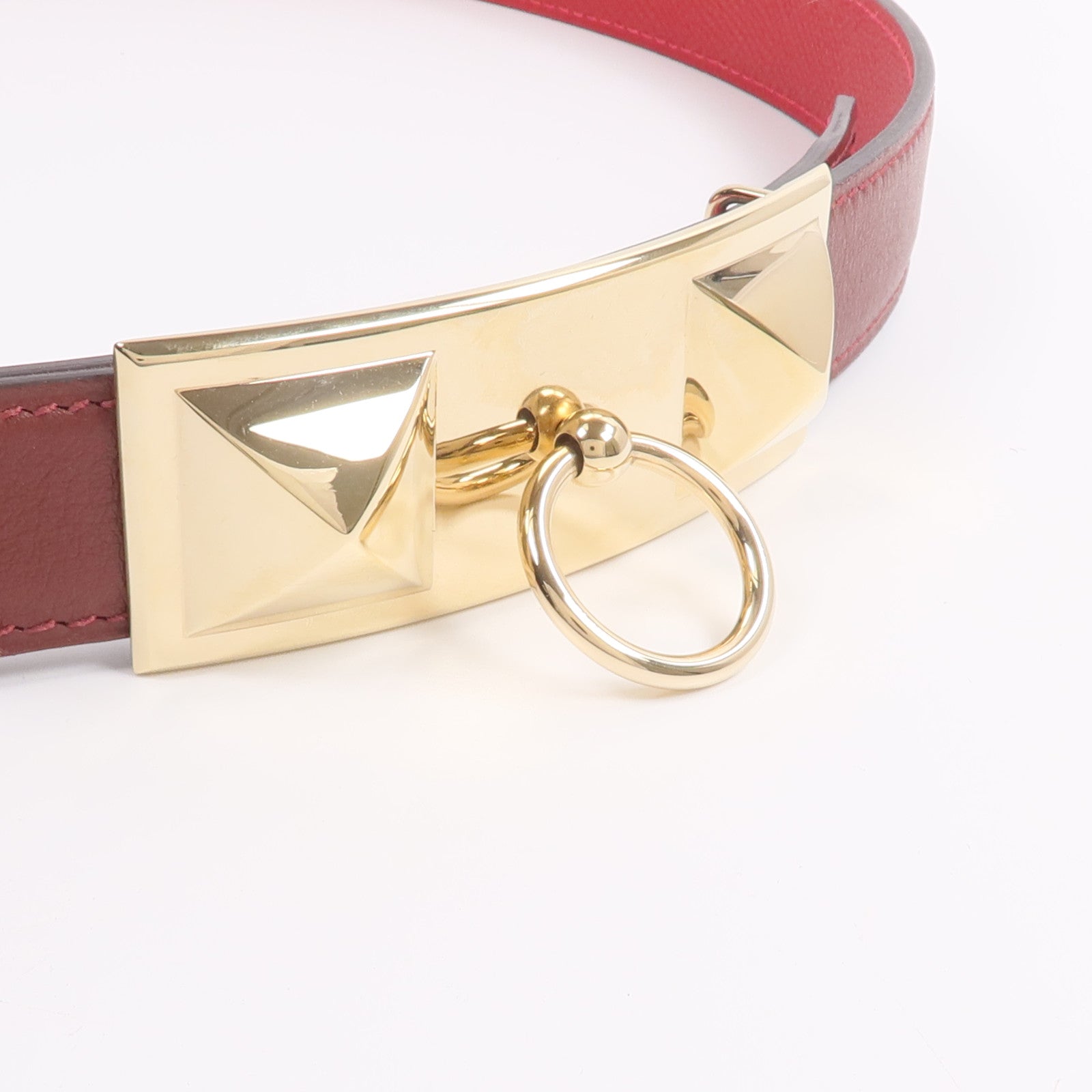 HERMES Epsom/Swift皮革Rivale Reversible腰帶Rouge Casaque