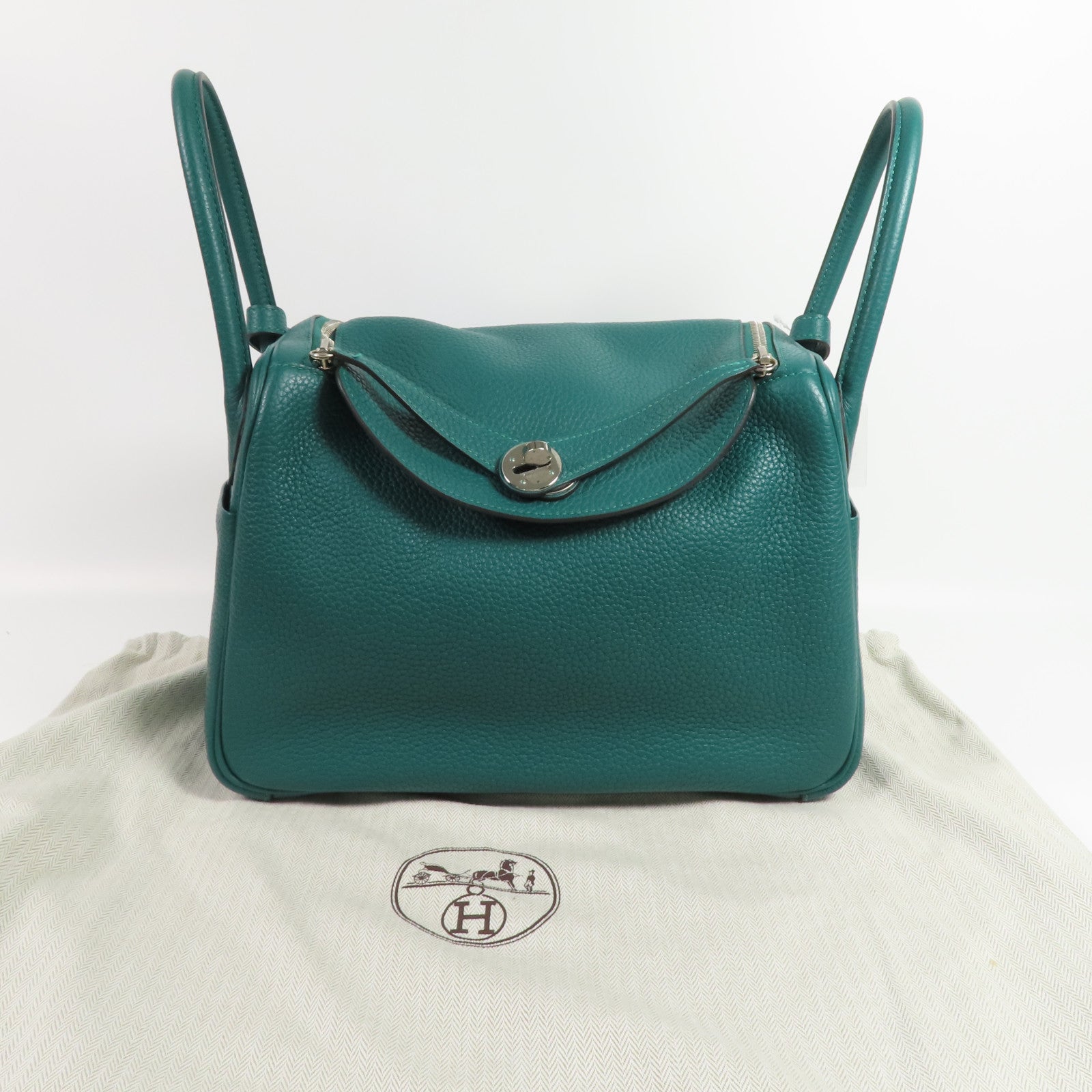 HERMES Clemence皮革Lindy 30銀扣手挽肩背兩用袋Malachite