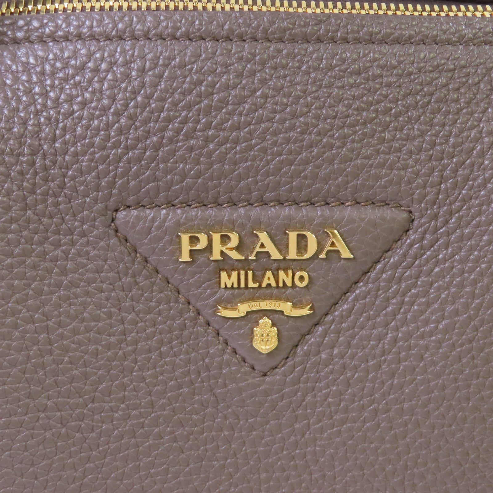 PRADA 牛皮皮革2Way Shoulder Bag金扣手挽肩背兩用袋灰啡色