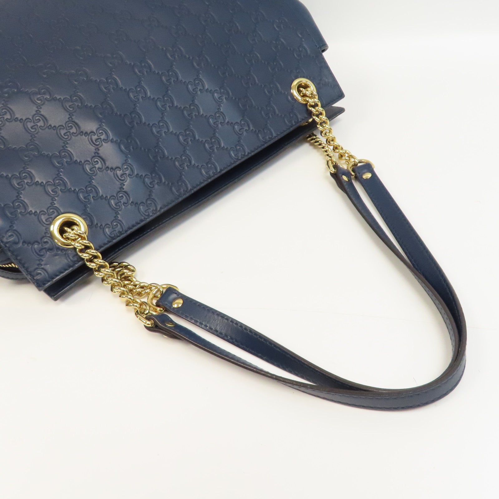 GUCCI 【激減優惠】牛皮皮革Tote Bag金扣手挽袋藍色