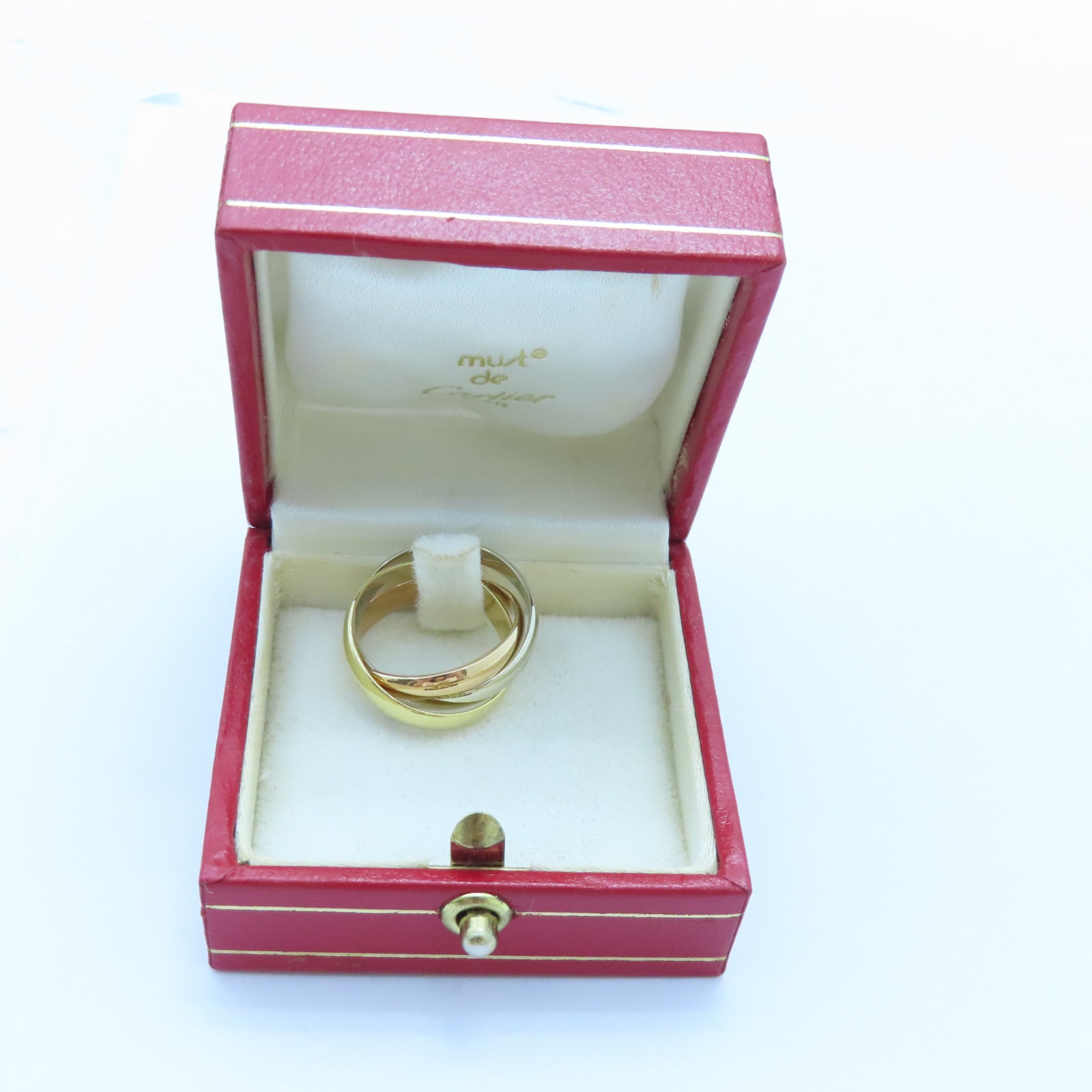 CARTIER 18K黃金/白金/玫瑰金Trinity戒指Cartier#52/US#6.25