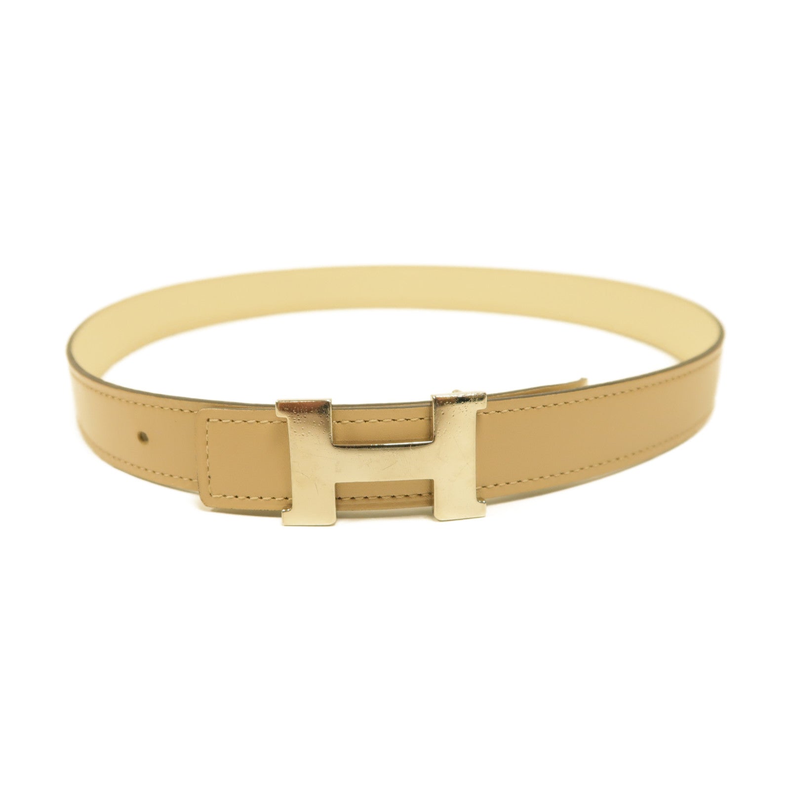 HERMES Swift皮革Belt 75cm銀扣皮帶米色