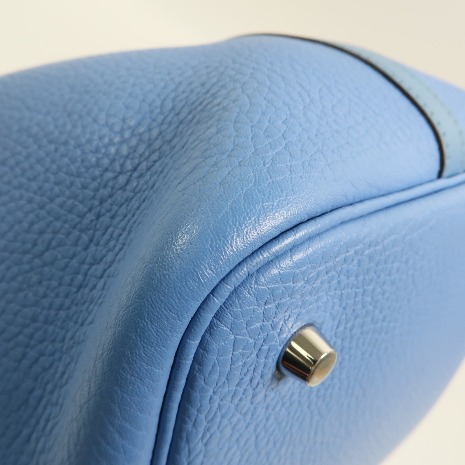HERMES Clemence皮革Picotin MM銀扣手挽袋Bleu Paradis/Bleu Jean