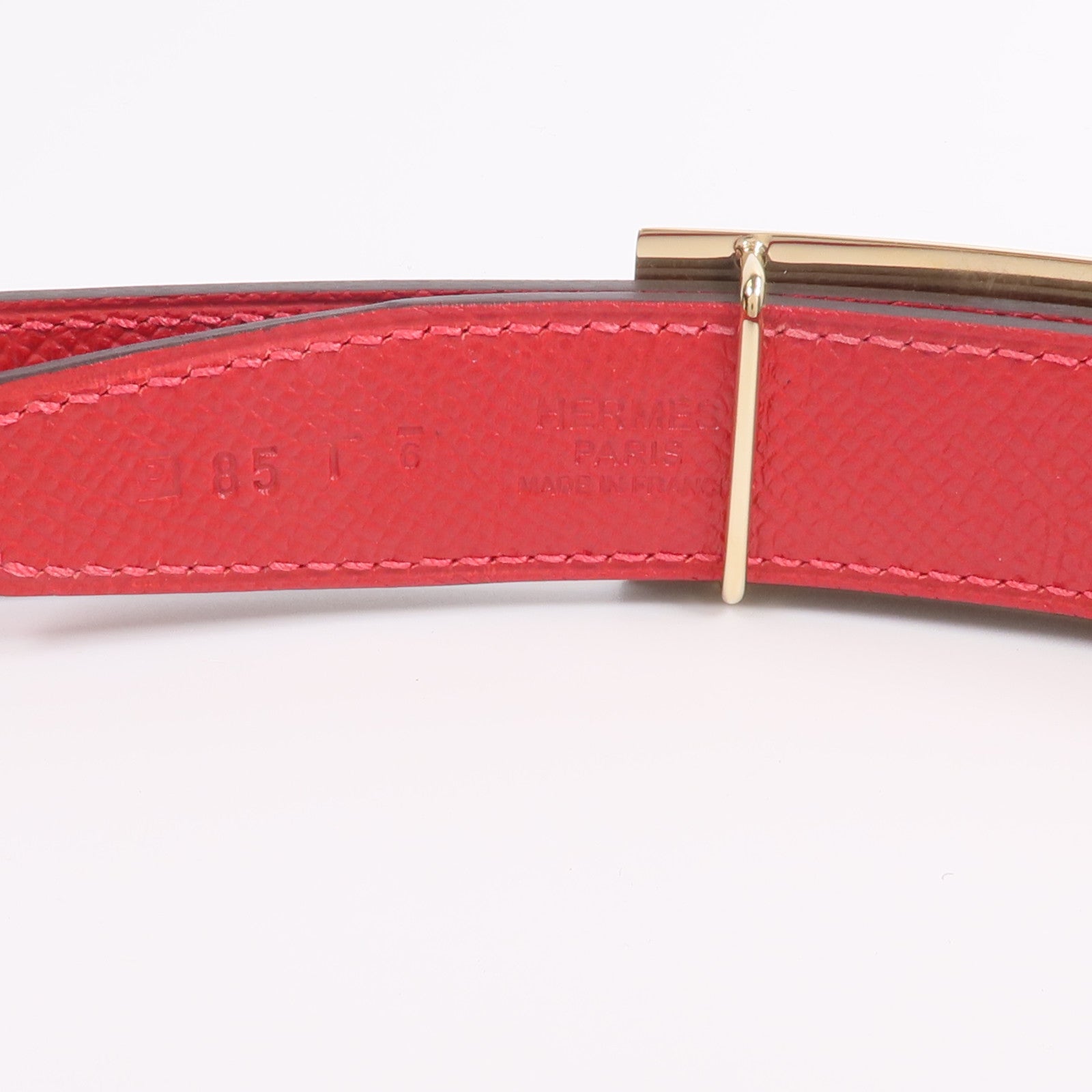 HERMES Epsom/Swift皮革Rivale Reversible腰帶Rouge Casaque
