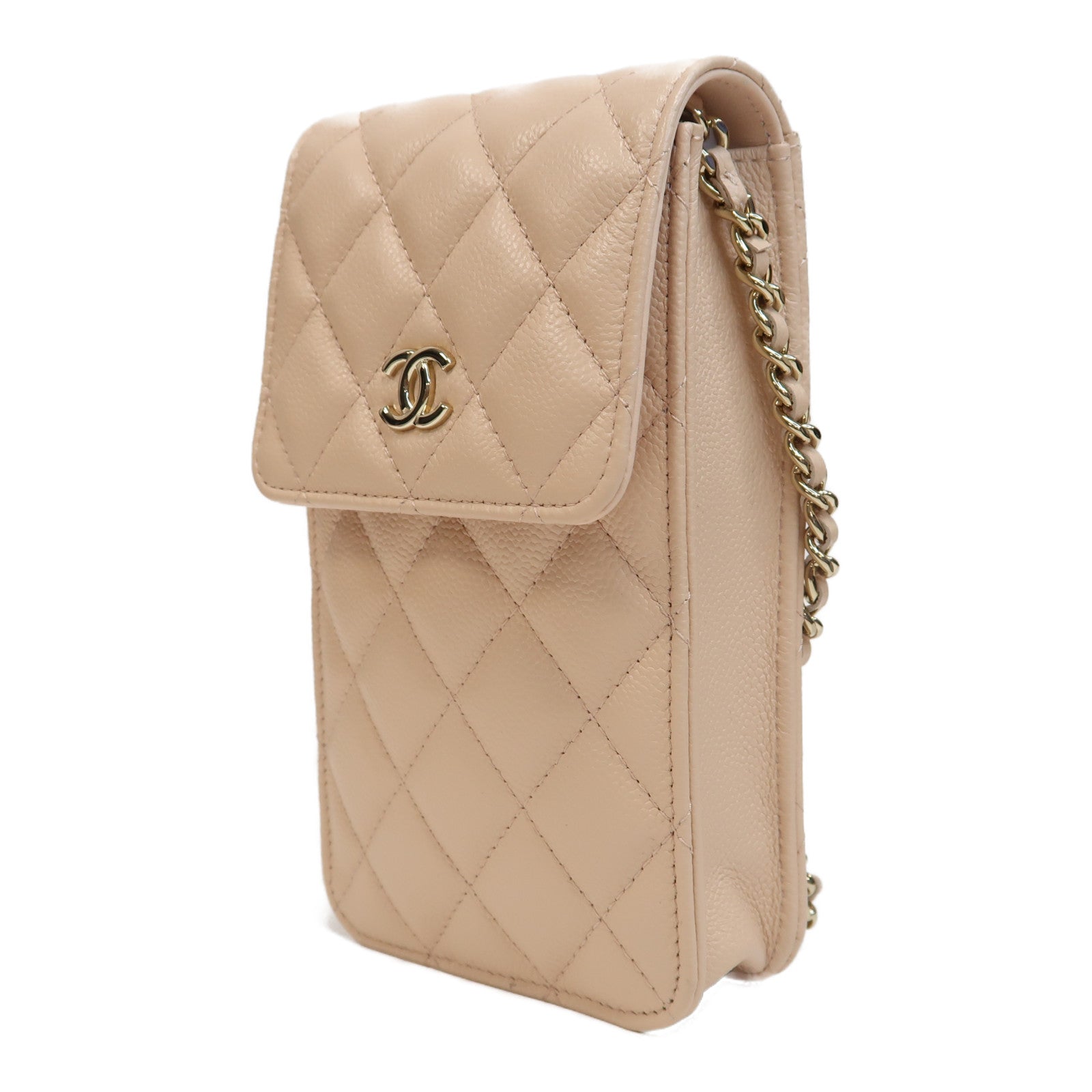 CHANEL 【激減優惠】菱格牛皮皮革Chain Shoulder金扣鏈帶肩背袋粉紅色
