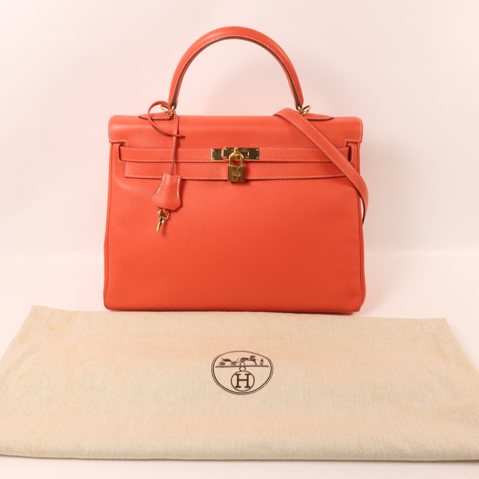HERMES Epsom皮革/Chevre皮革Kelly 35手挽肩背兩用袋Rose Jaipur/Gold