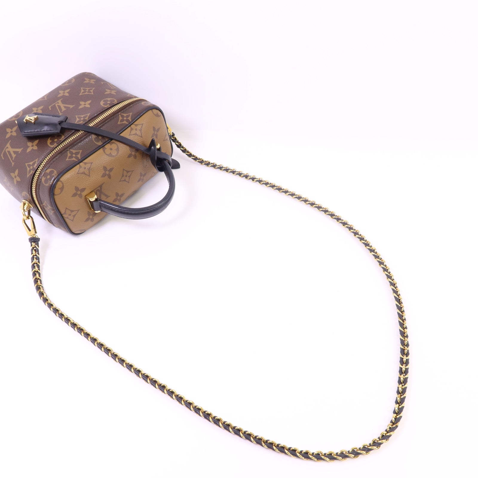 LOUIS VUITTON Monogram Reverse Vanity PM金扣手挽肩背兩用袋棕色