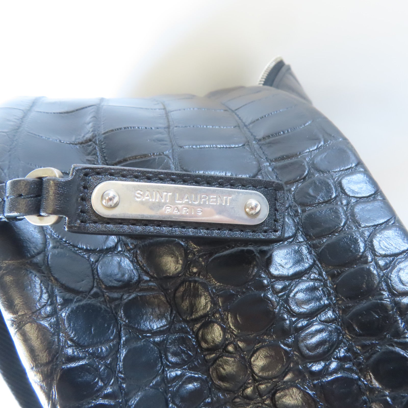 SAINT LAURENT 皮革Backpack銀扣背包黑色
