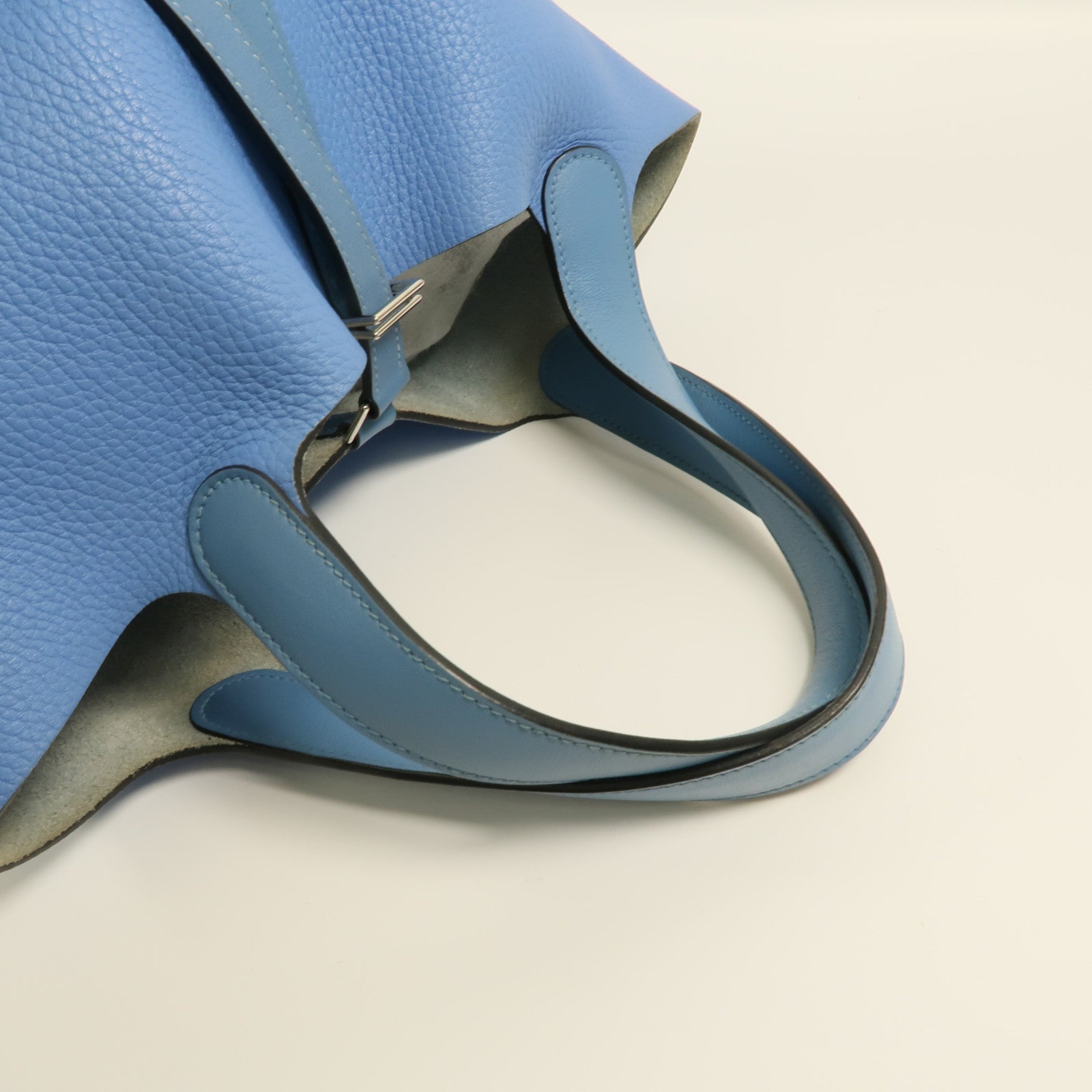 HERMES Clemence皮革Picotin MM銀扣手挽袋Bleu Paradis/Bleu Jean