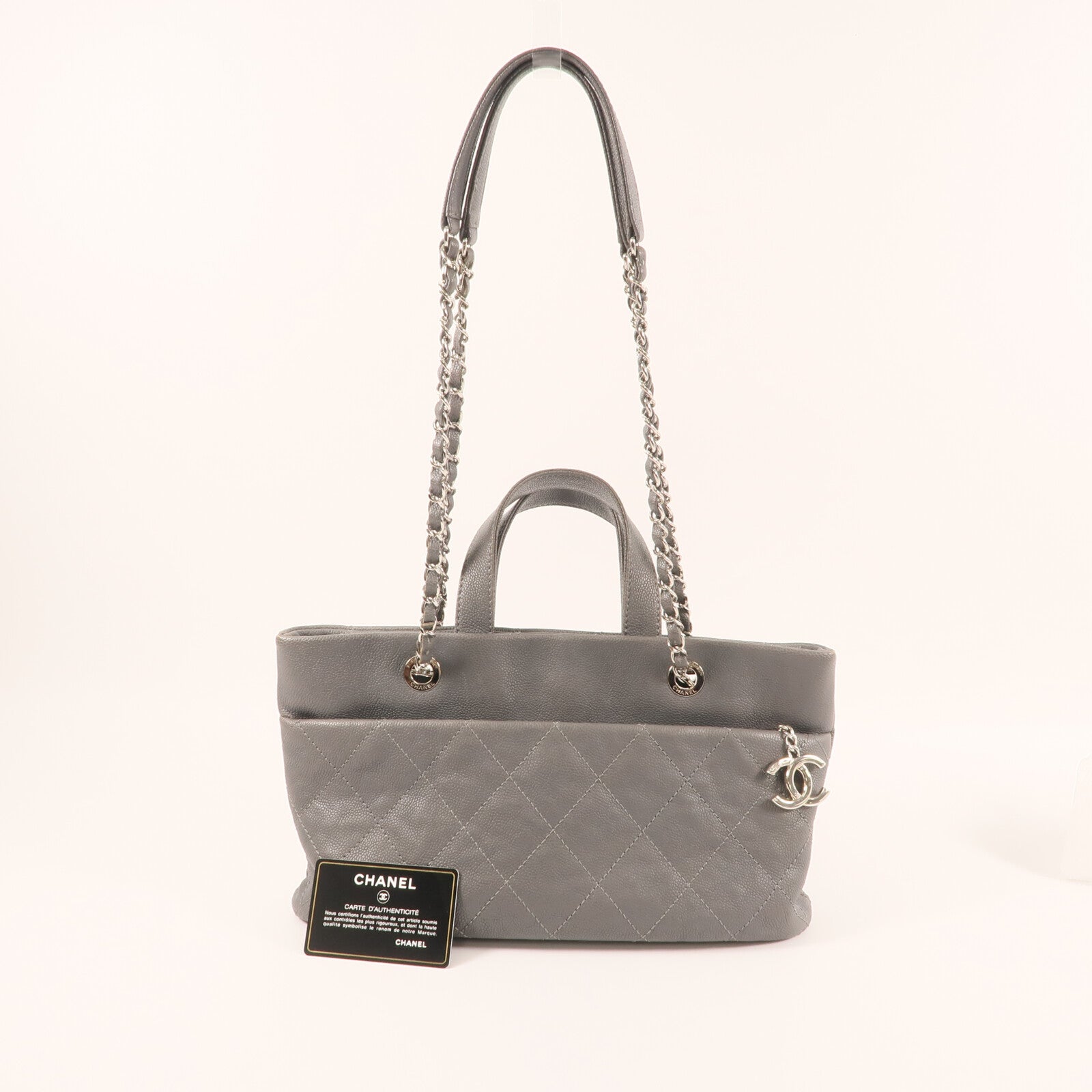 CHANEL 牛皮皮革Shoulder Bag銀扣手挽肩背兩用袋