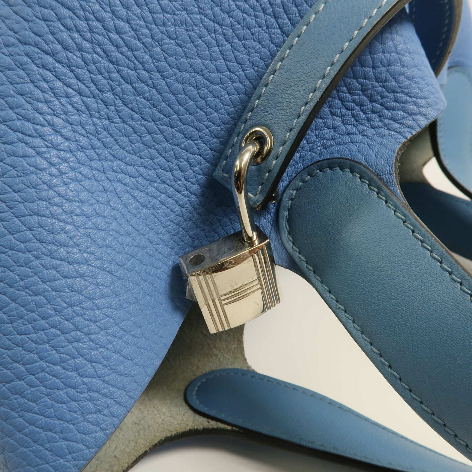 HERMES Clemence皮革Picotin MM銀扣手挽袋Bleu Paradis/Bleu Jean