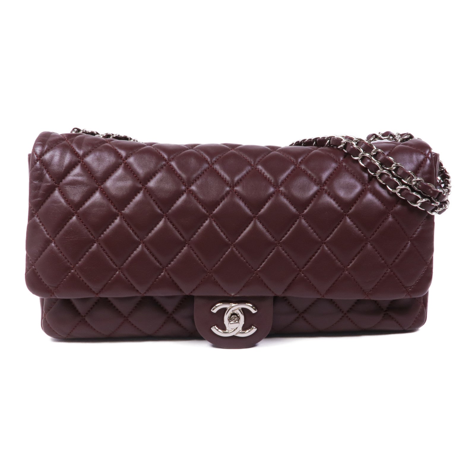 CHANEL 羊皮皮革Chain Shoulder Bag銀扣鏈帶肩背袋