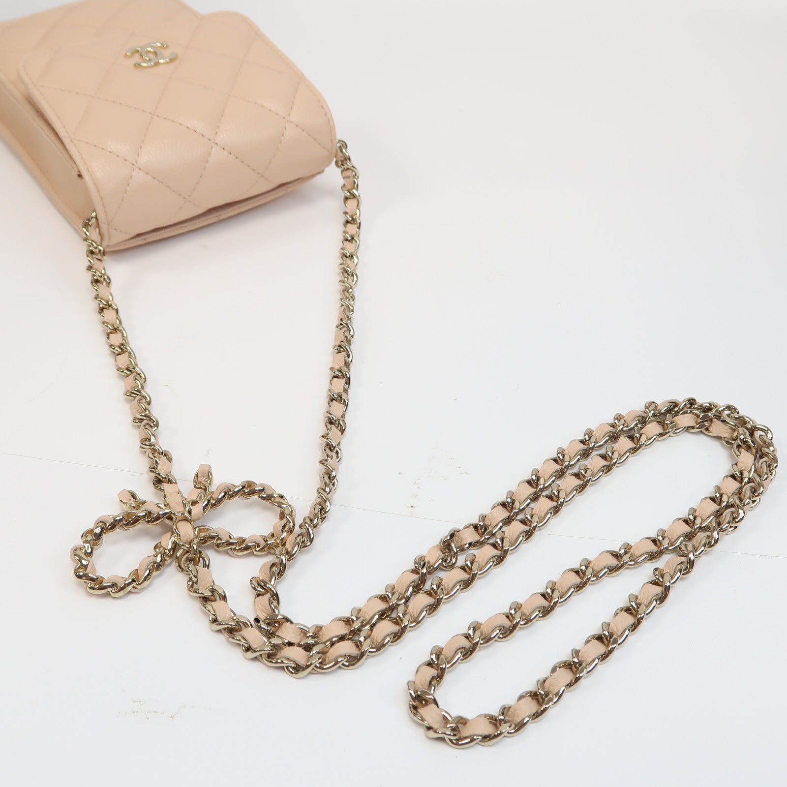 CHANEL 【激減優惠】菱格牛皮皮革Chain Shoulder金扣鏈帶肩背袋粉紅色